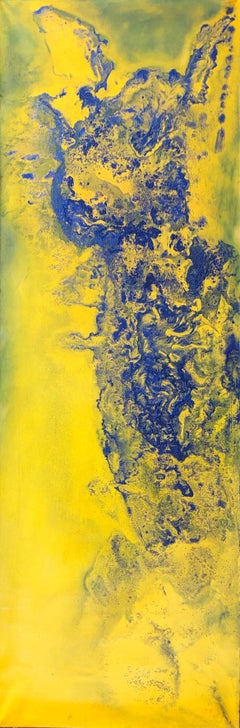 Contemporary art - 21st century painting on linen canvas - Blue, yellow, waves