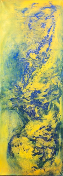 Contemporary art - 21st century painting on linen canvas - Blue, yellow, waves