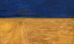 Crop circles blue and yellow painting on canvas by Volodymyr Zayichenko 