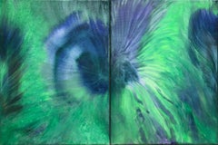 Diptych - Contemporary art 21st century - 2 paintings on canvas - blue, green