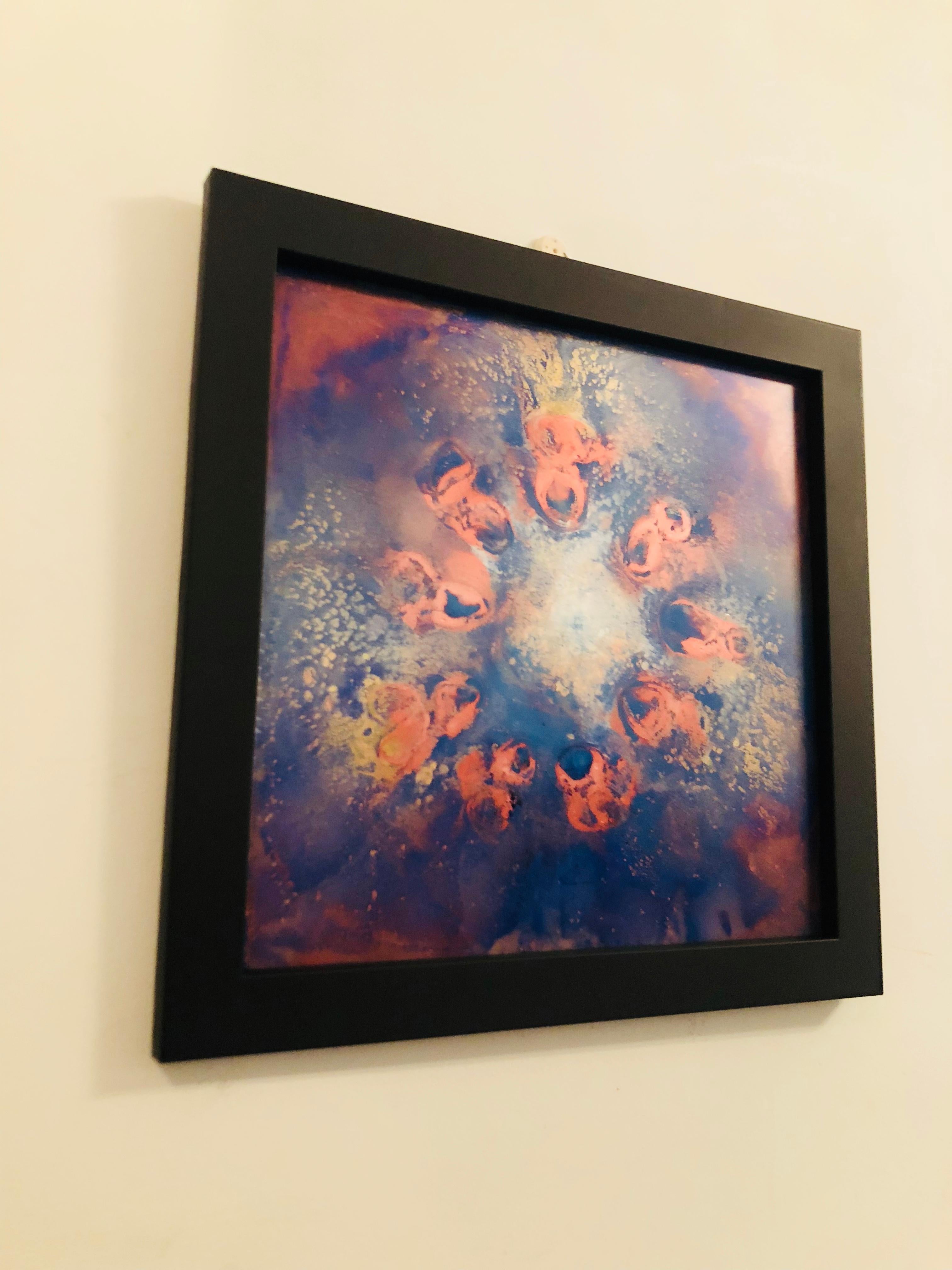 GATHERING abstract geometric oil painting on acrylic glass 31x31cm 21st century im Angebot 1