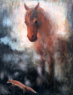 Horse and fox painting on canvas by Volodymyr Zayichenko