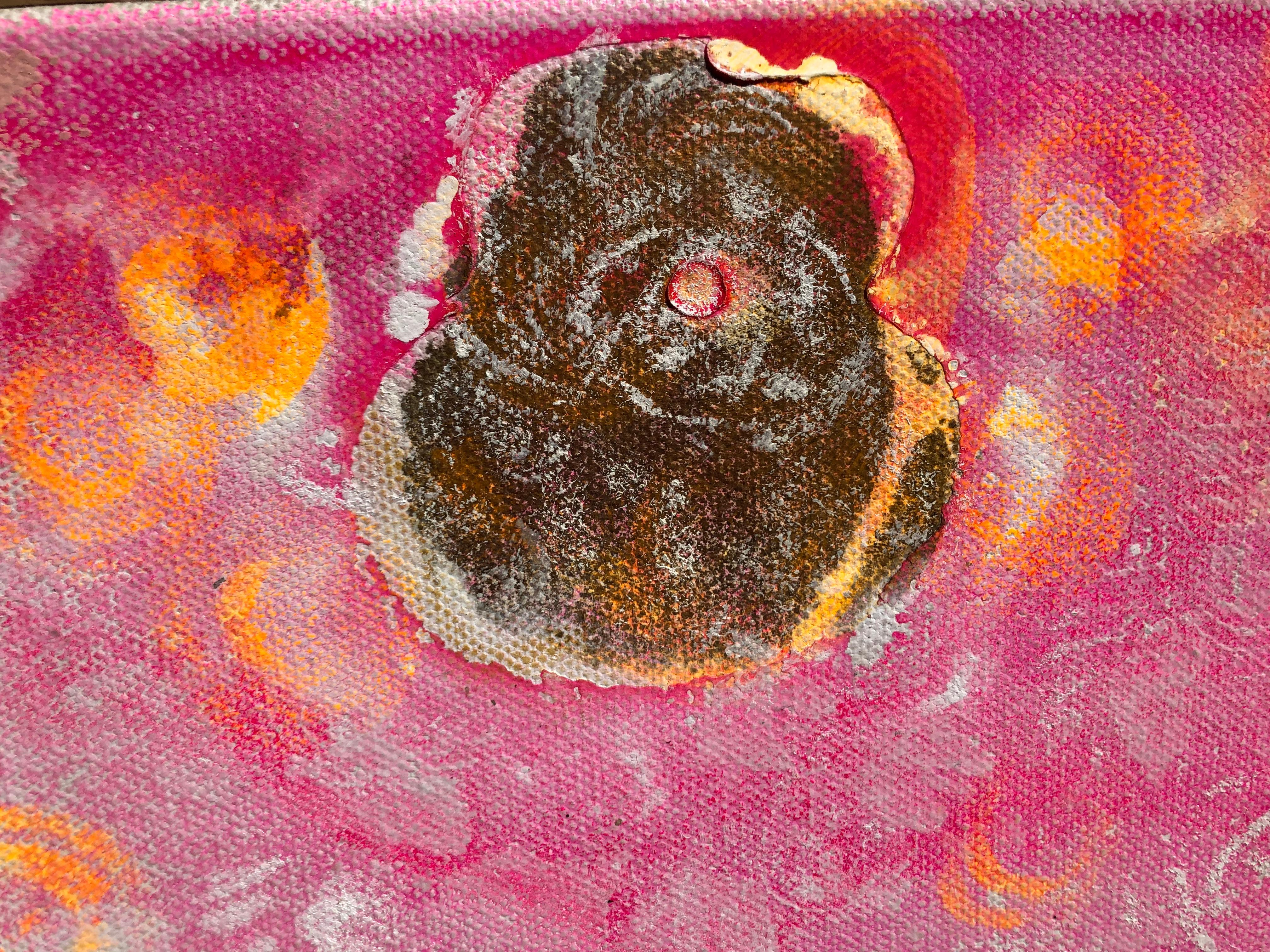 Morning levitation 1 - Painting on canvas, abstract metaphysical, gold, pink im Angebot 6
