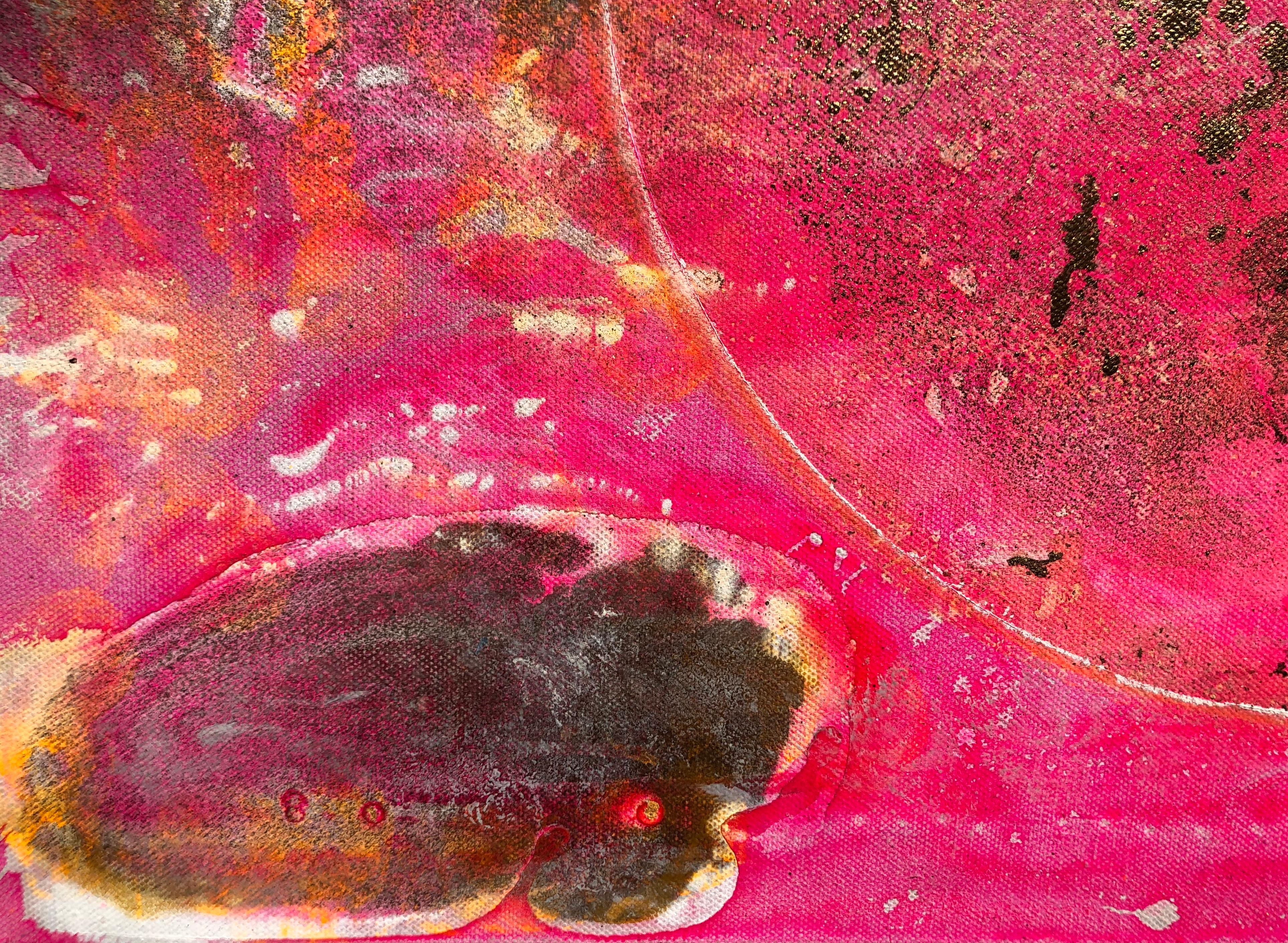 Morning levitation 2 - Painting on canvas, abstract metaphysical, gold, pink im Angebot 9
