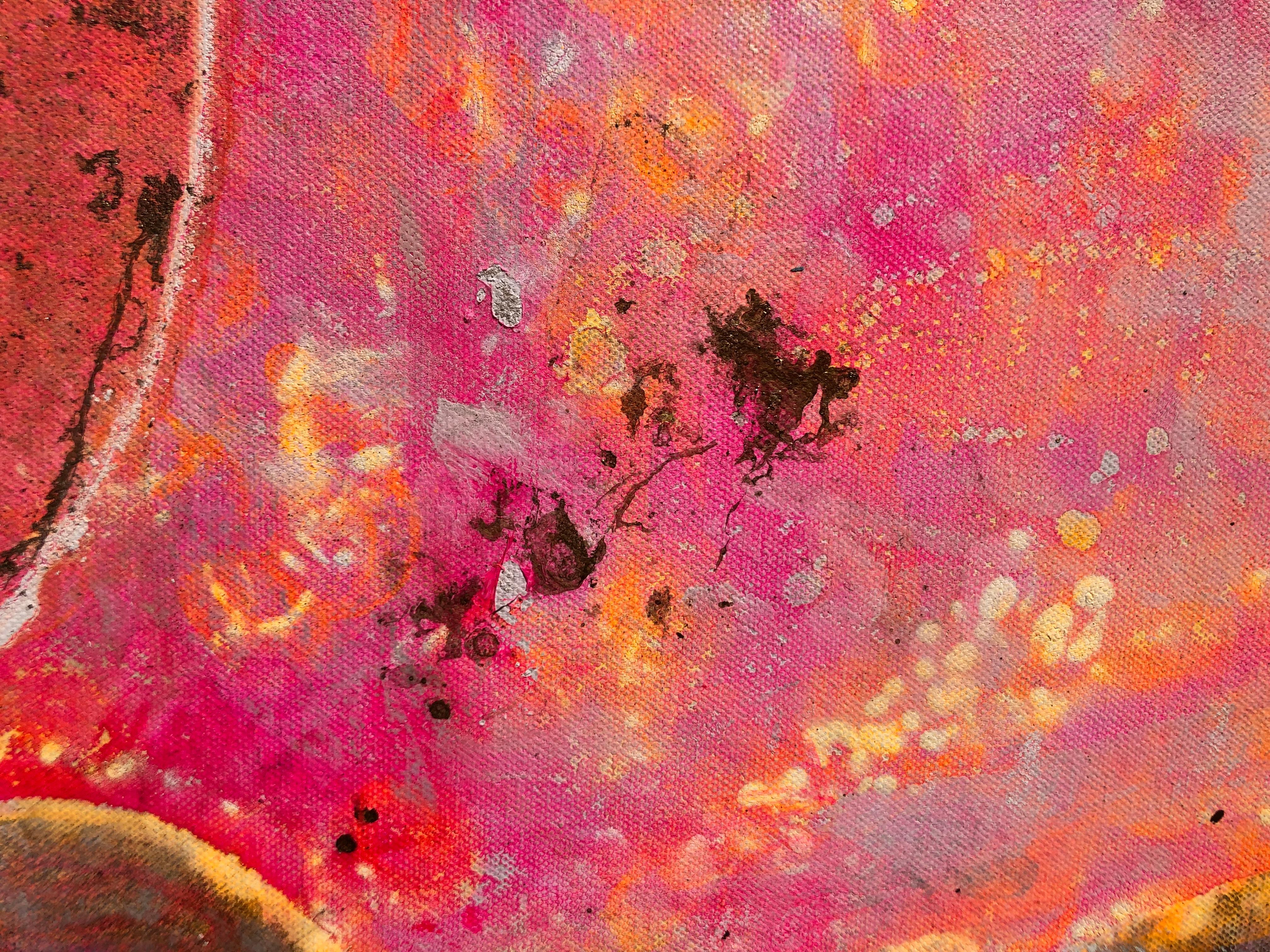 Morning levitation 2 - Painting on canvas, abstract metaphysical, gold, pink im Angebot 2