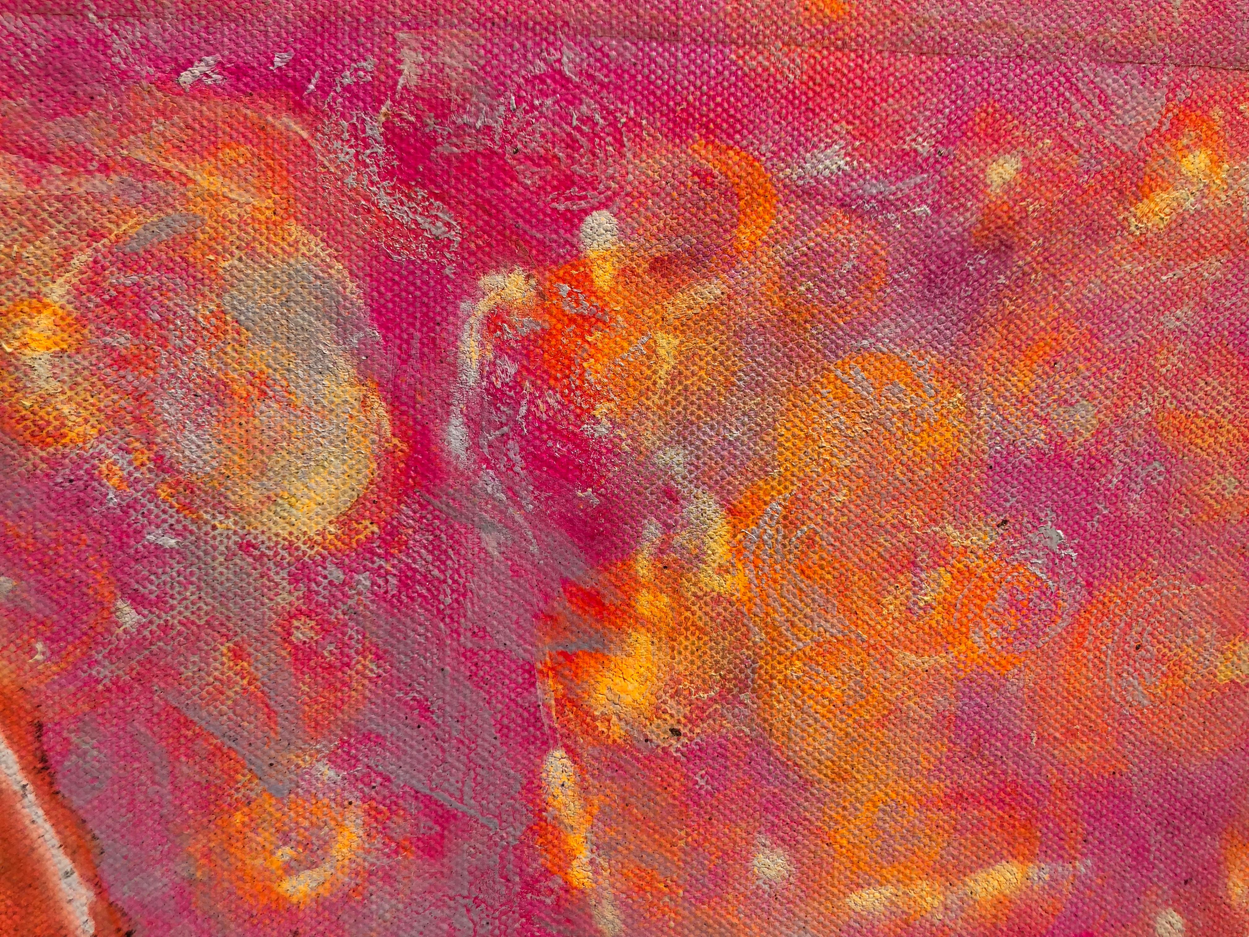 Morning levitation 2 - Painting on canvas, abstract metaphysical, gold, pink im Angebot 3