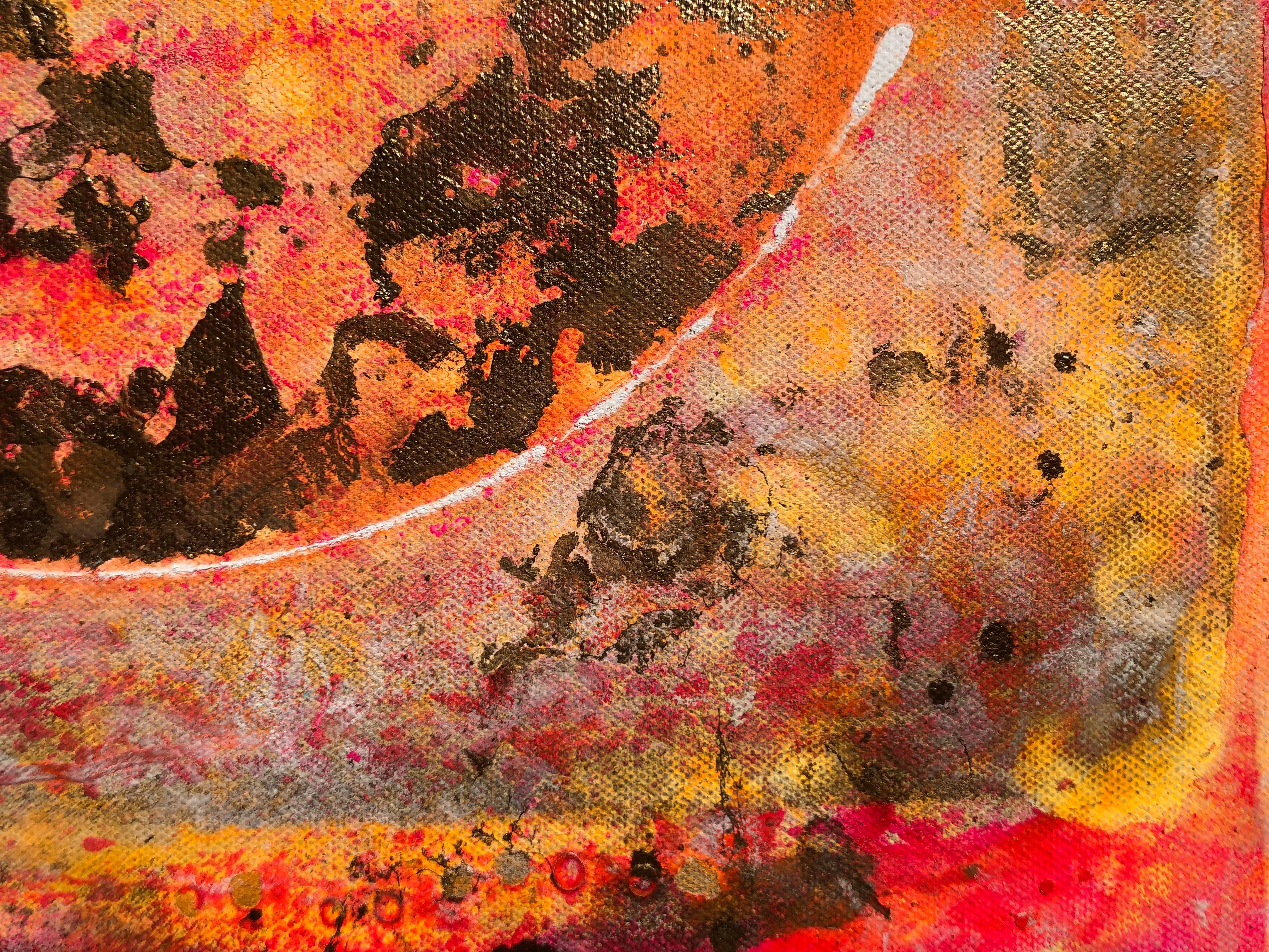 Morning levitation 2 - Painting on canvas, abstract metaphysical, gold, pink im Angebot 4