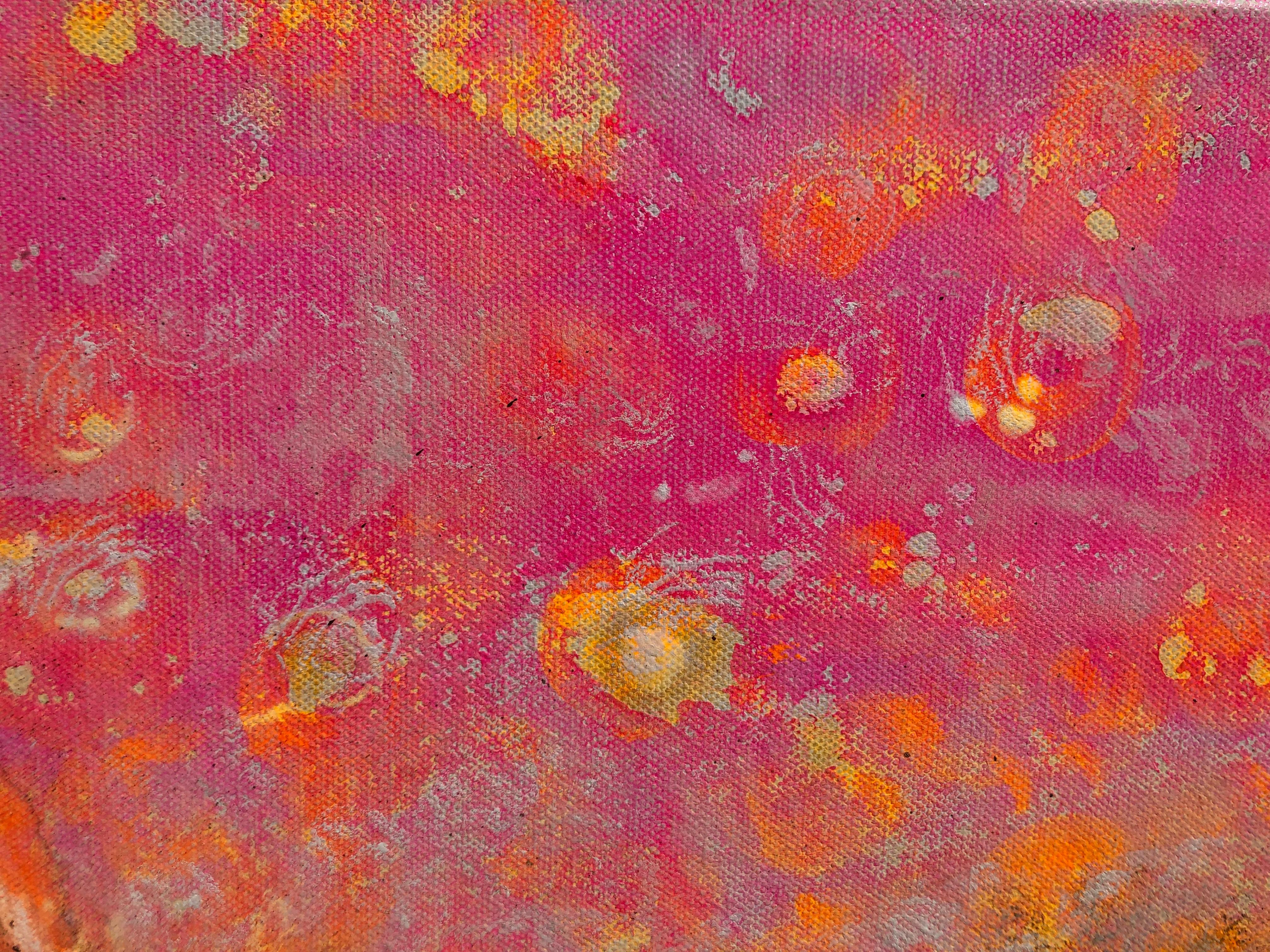 Morning levitation 2 - Painting on canvas, abstract metaphysical, gold, pink im Angebot 6
