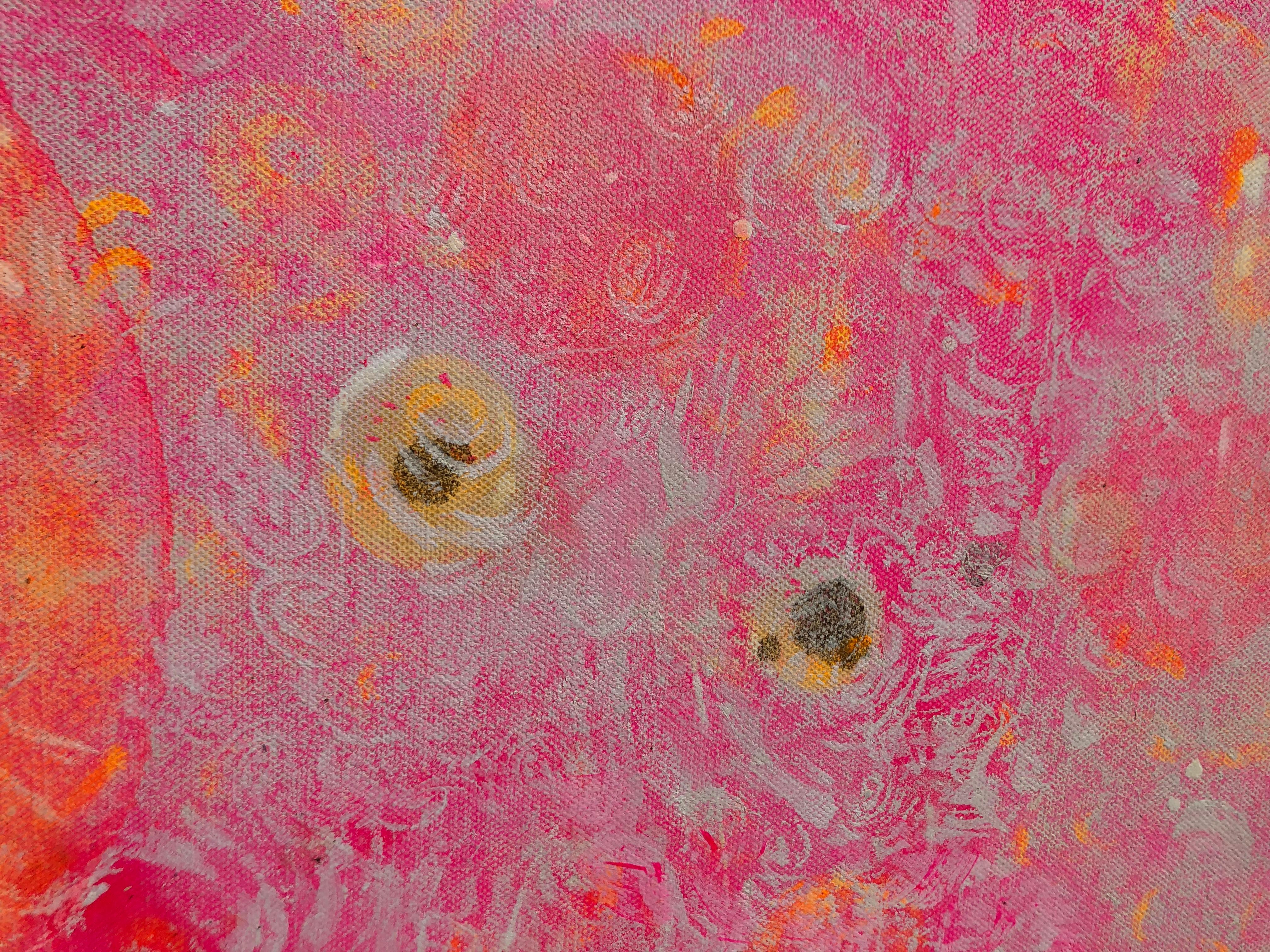 Morning levitation 3 - Painting on canvas, abstract metaphysical, gold, pink For Sale 2