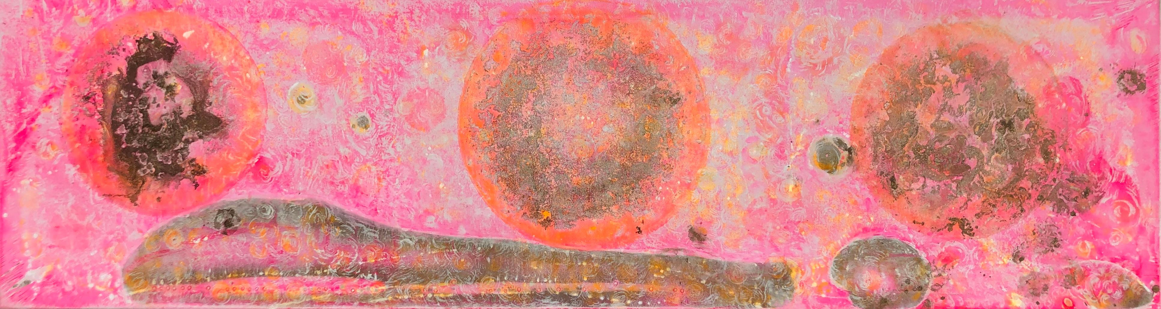 Morning levitation 3 - Painting on canvas, abstract metaphysical, gold, pink im Angebot 6