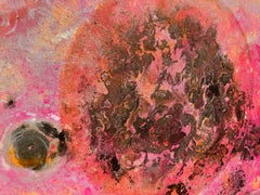 Morning levitation 3 - Painting on canvas, abstract metaphysical, gold, pink