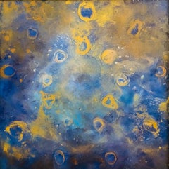 UNDERWATER LIFE oil painting on acrylic glass - gold, blue, framed, 21st century