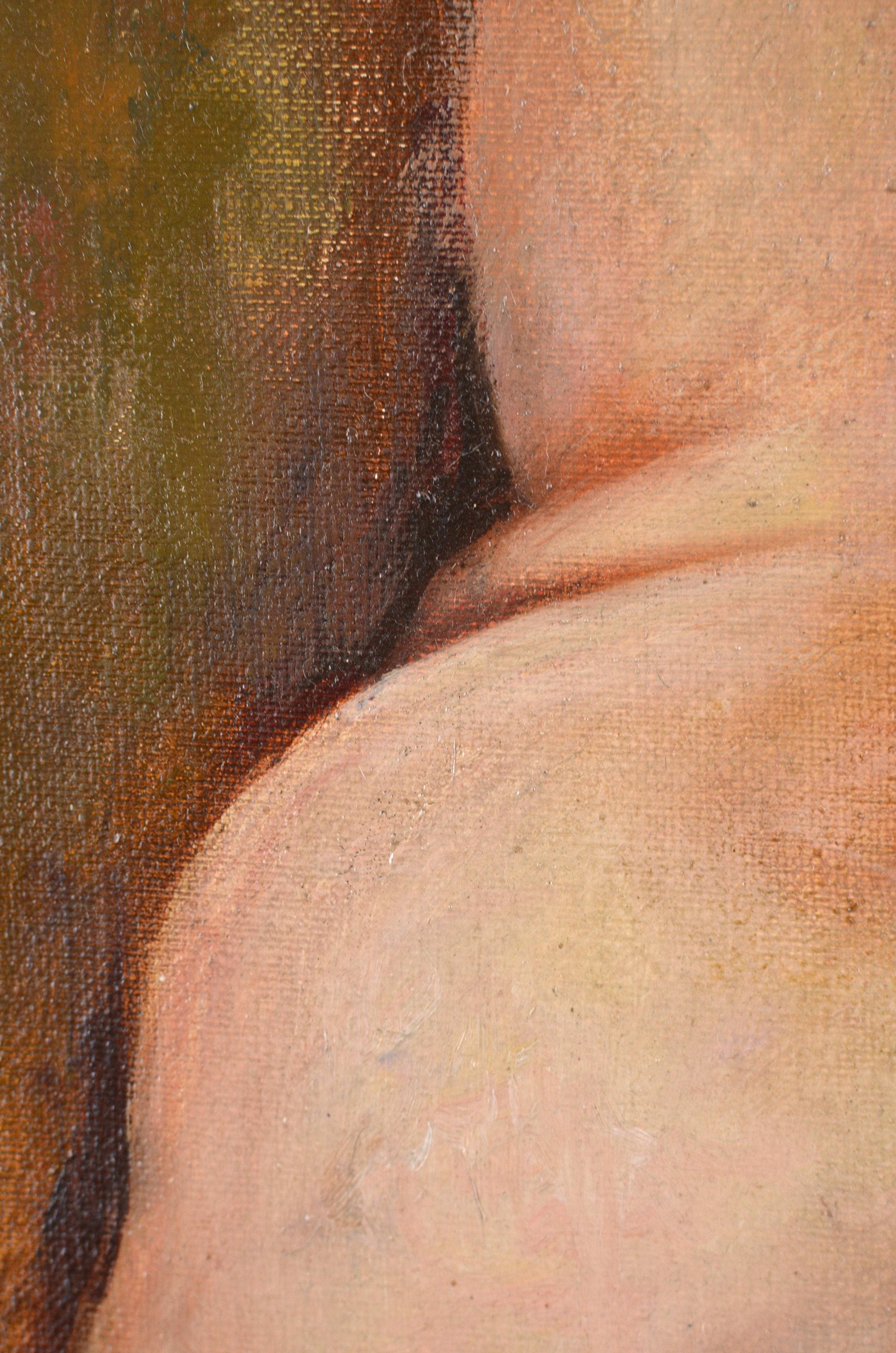 Akt, Leinwand/Hartfaserplatte/Öl, 30x40 cm, 1990 (Braun), Nude Painting, von Volodymyrs Kudojars