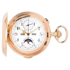 Antique Volta 18ct Rose Gold Full Hunter Calendar Minute Chronograph Pocket Watch