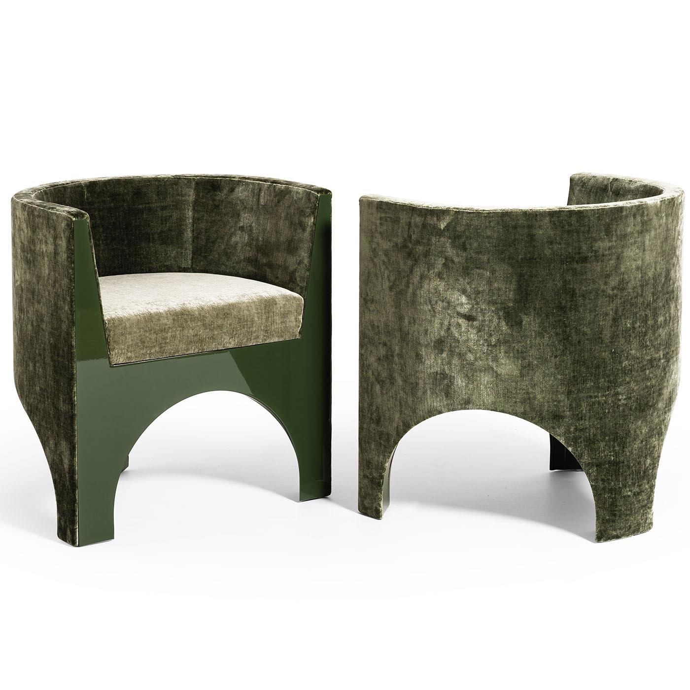 Bois Volta Curve Green Velvet Chair by Storagemilano en vente