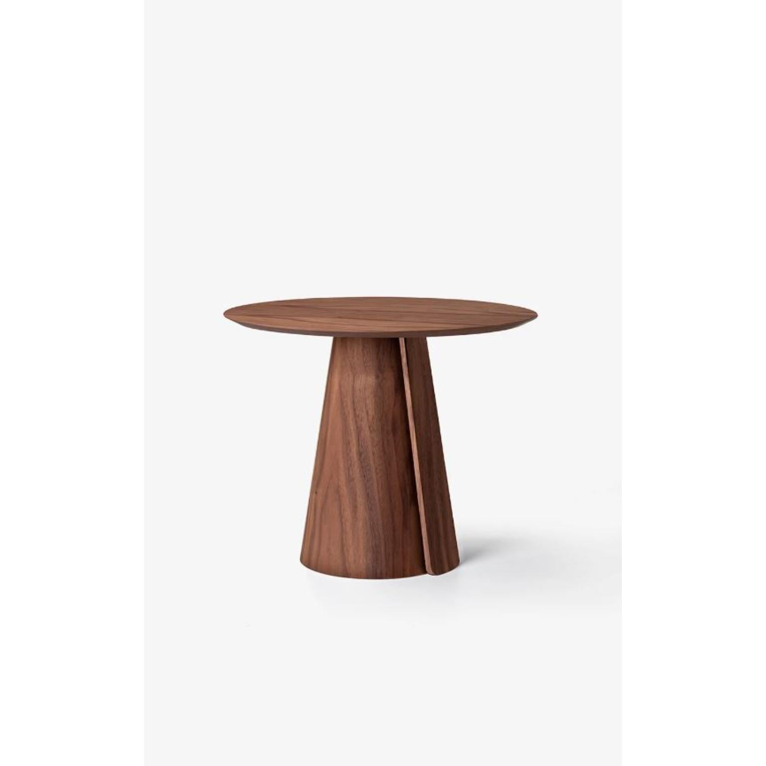 Volta Dining Table 90 by Wentz
Dimensions: D 90 x W 90 x H 75 cm
Materials: Wood, Plywood, MDF, Natural Wood Veneer, Steel.
Weight: 75kg / 165 lbs

The Volta table references nature in its impermanence. The detail on the base suggests natural