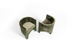 VOLTA/I Upholstered Curve Armchair in Solid Wood - Arches Shaped - Green Glossy