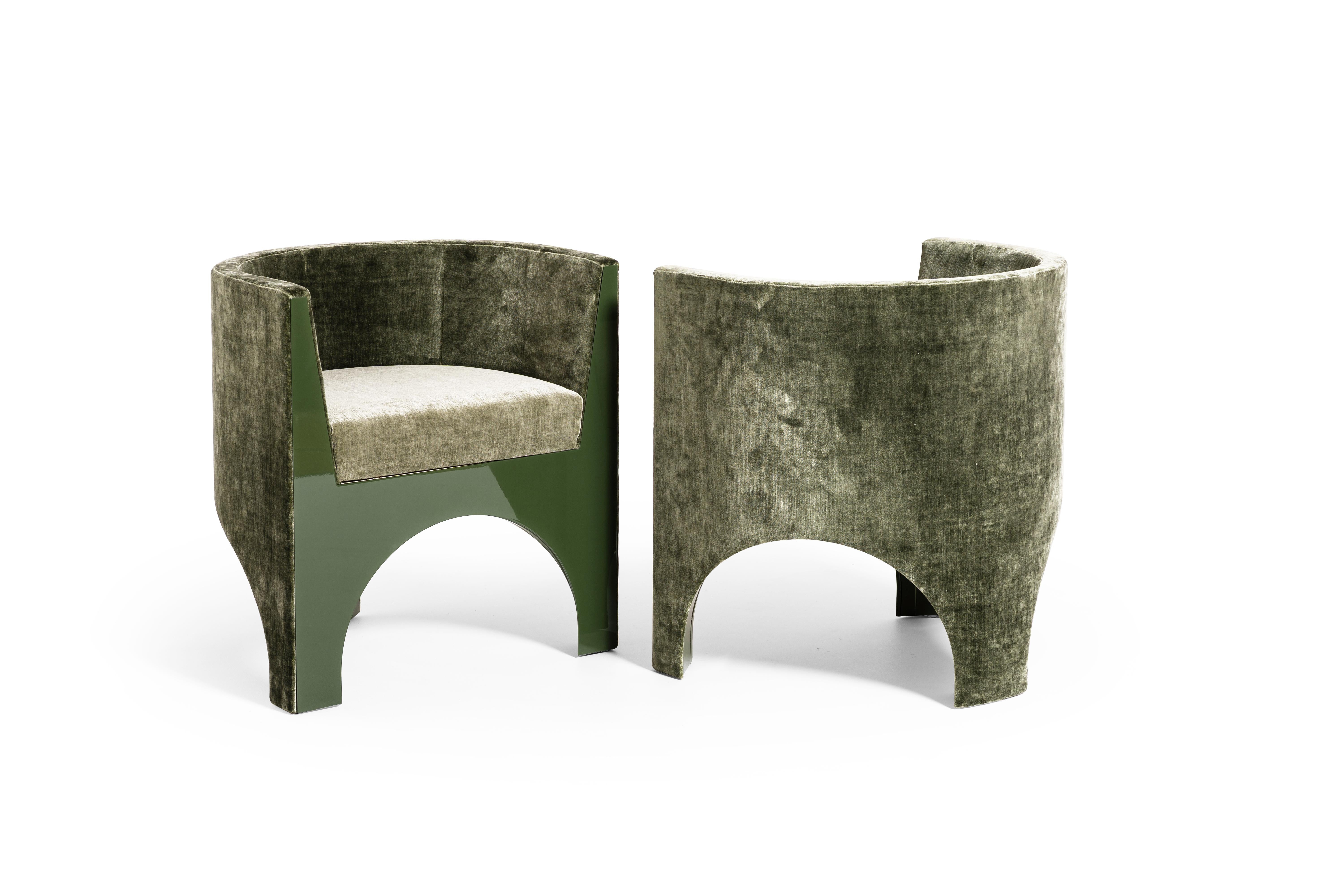 italien VOLTA/I Fauteuil courbe tapissé en bois massif - Forme arquée - Vert brillant en vente