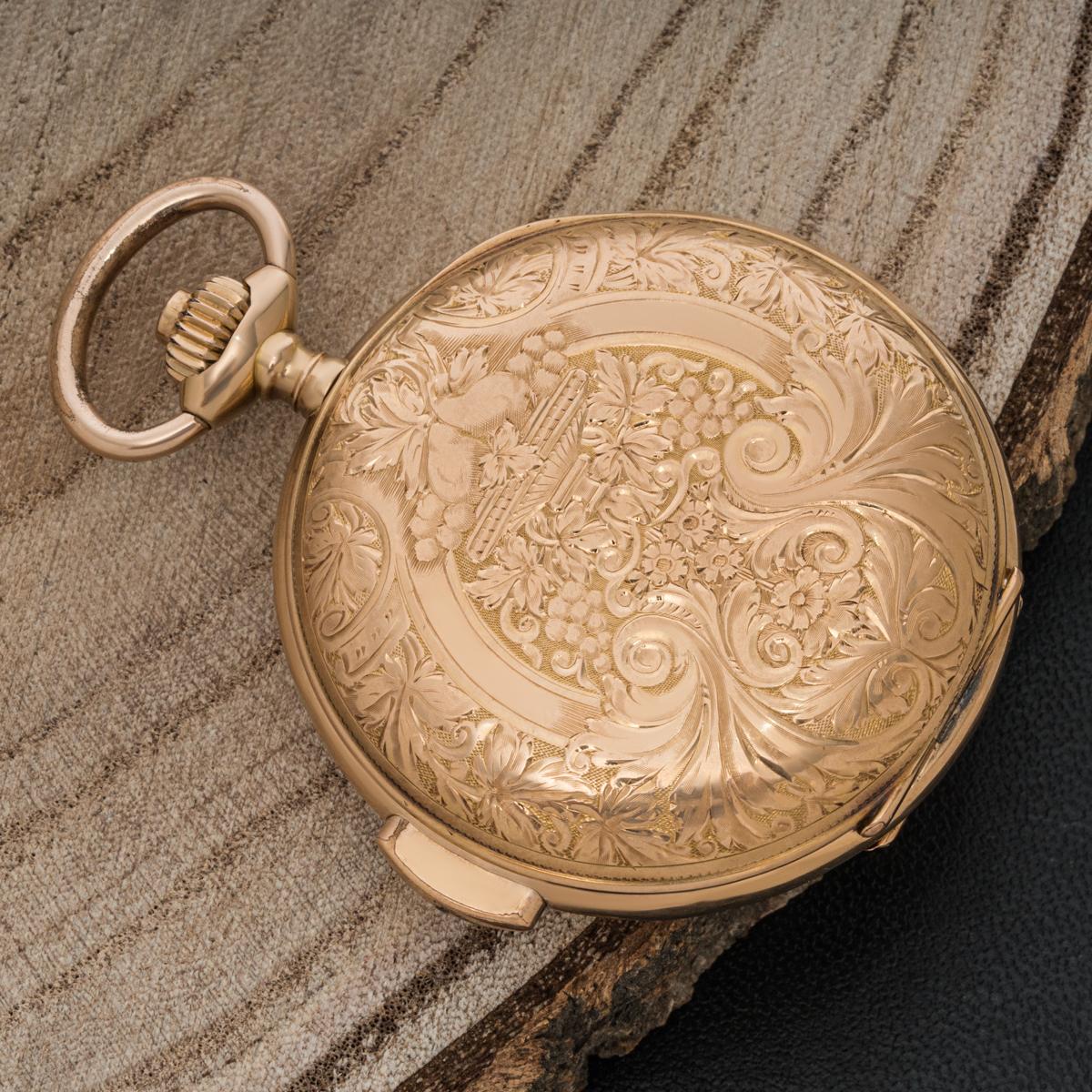 Volta Rose Gold Minute Repeater Keyless Lever Full Hunter Pocket Watch C1880 For Sale 4