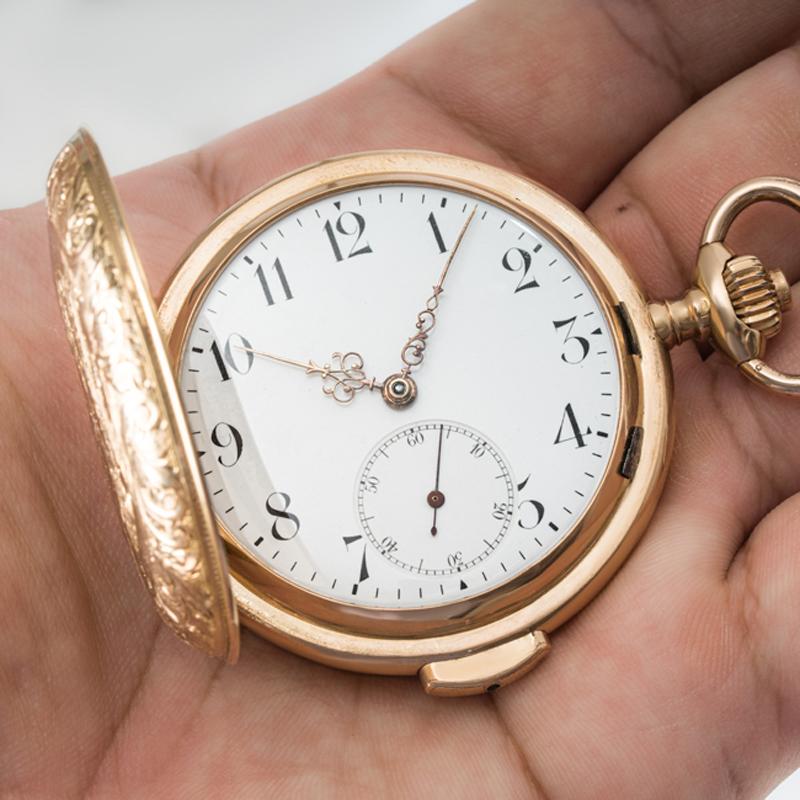 Volta Rose Gold Minute Repeater Keyless Lever Full Hunter Pocket Watch C1880 For Sale 6