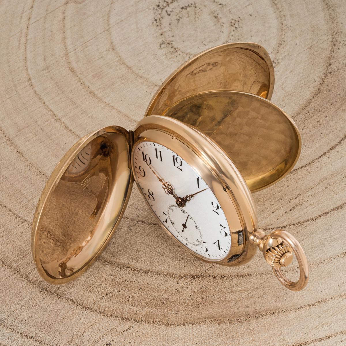 Volta Rose Gold Minute Repeater Keyless Lever Full Hunter Pocket Watch C1880 For Sale 3