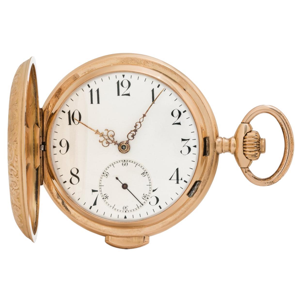 Volta Rose Gold Minute Repeater Keyless Lever Full Hunter Pocket Watch C1880 For Sale