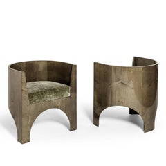 Silla Volta de madera y cojín de terciopelo verde by Storagemilano