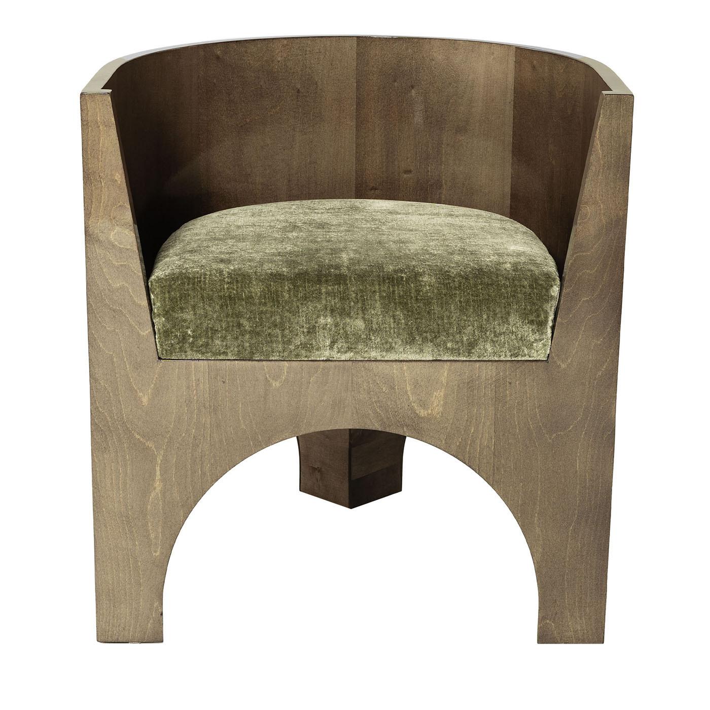 italien Chaise Volta Wood et coussin en velours vert par Storagemilano en vente