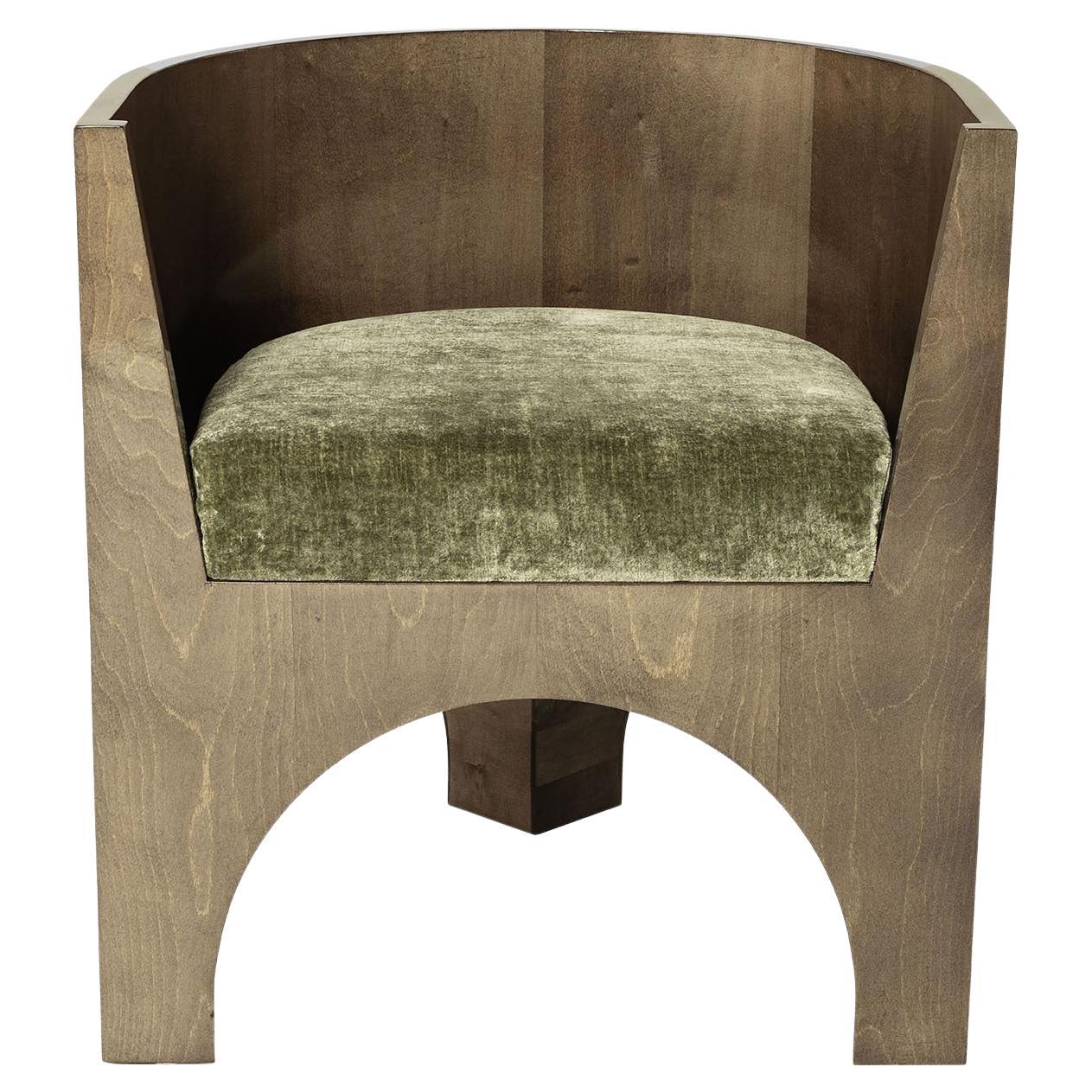 Volta Wood and Green Velvet Cushion Chair by Storagemilano
