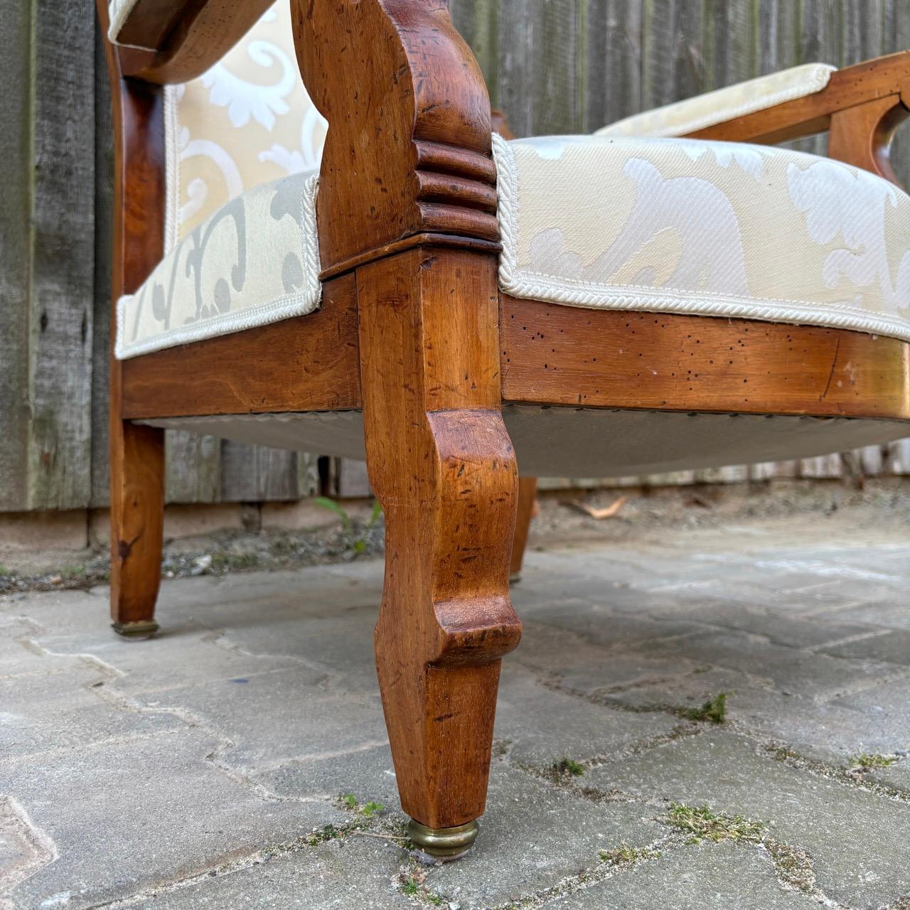 19th Century Voltaire armchair  France around 1850  Walnut and white fabric upholstery For Sale
