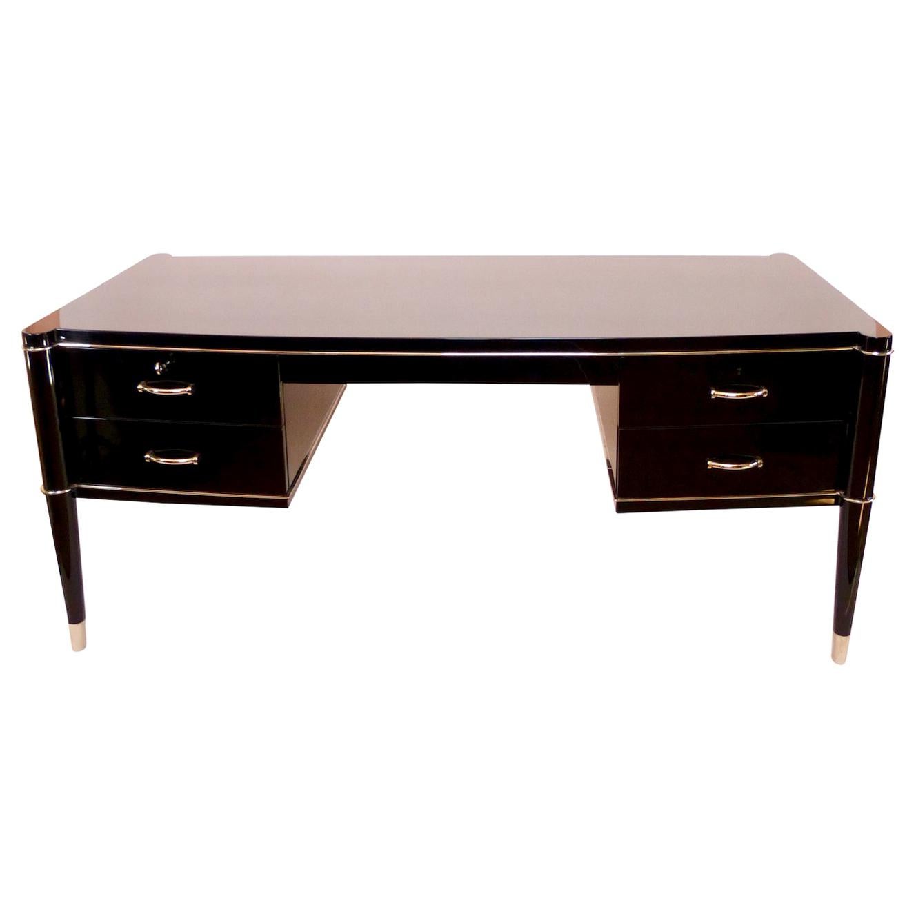 Voltaire by De Coene Frères Black Lacquer Art Deco Desk, Belgium, 1940s For Sale
