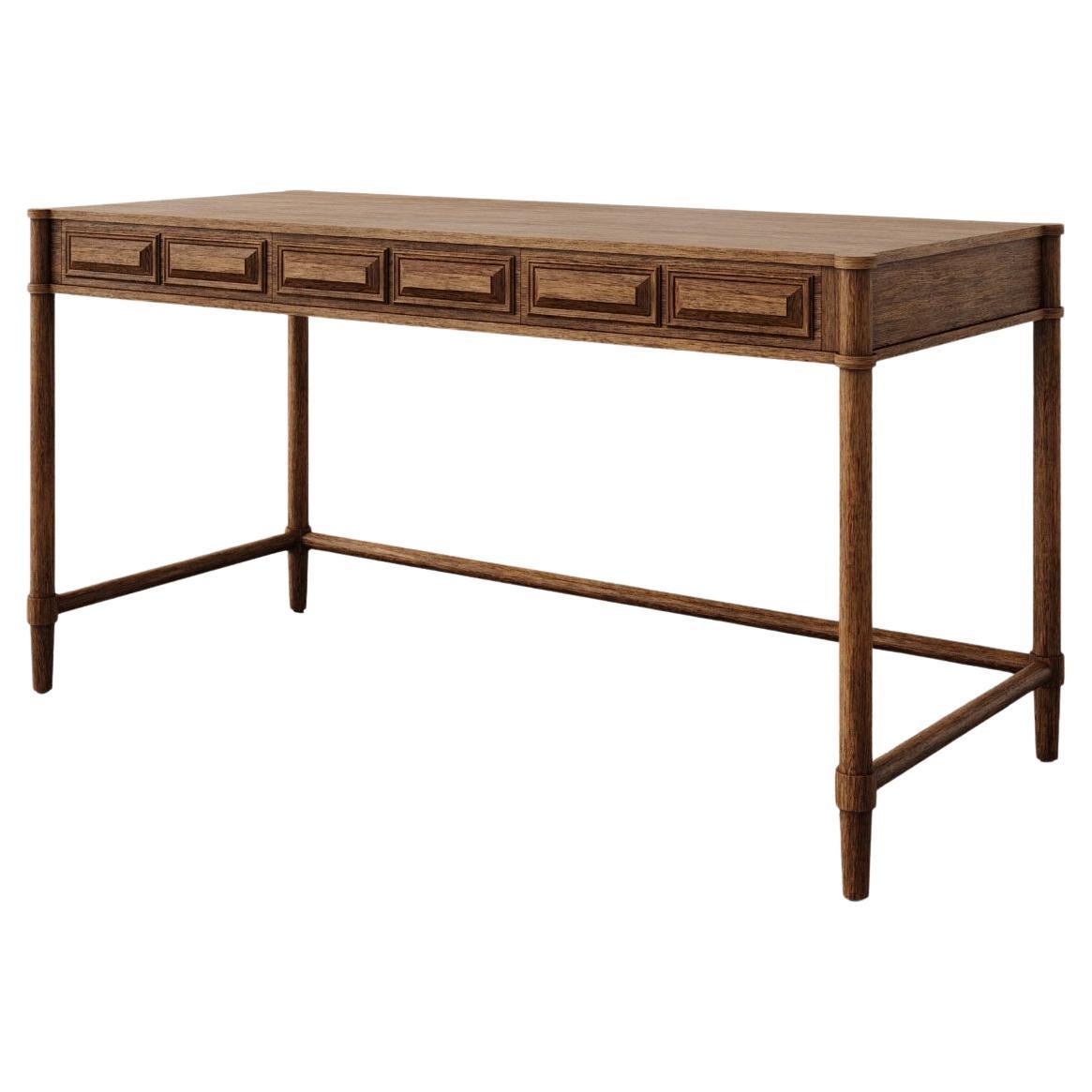 "Voltaire" Figured Oak Desk Table by Christiane Lemieux