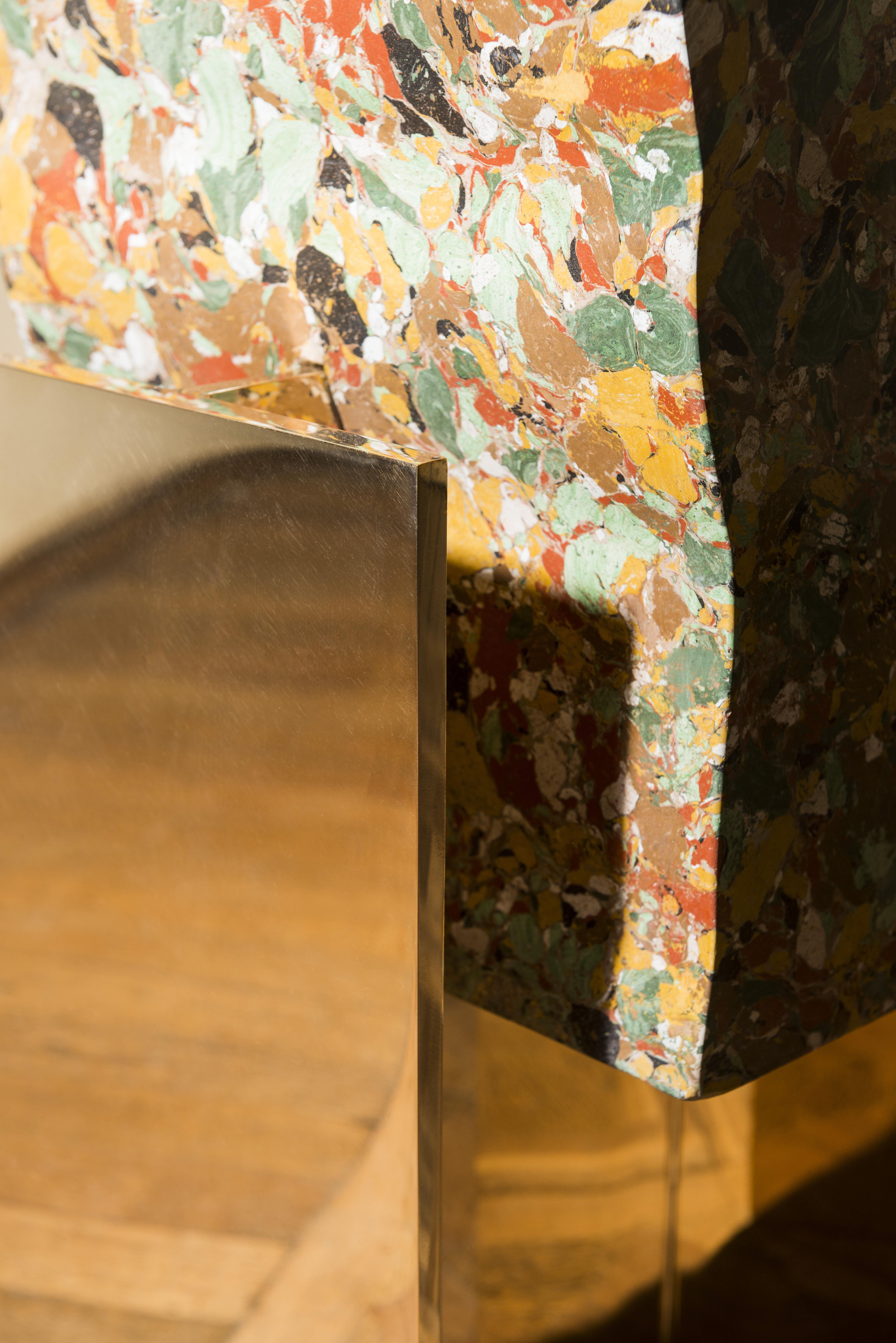 Contemporary Volubilis Side Table in Casted Bronze and Marmo Artificiale di Rima For Sale