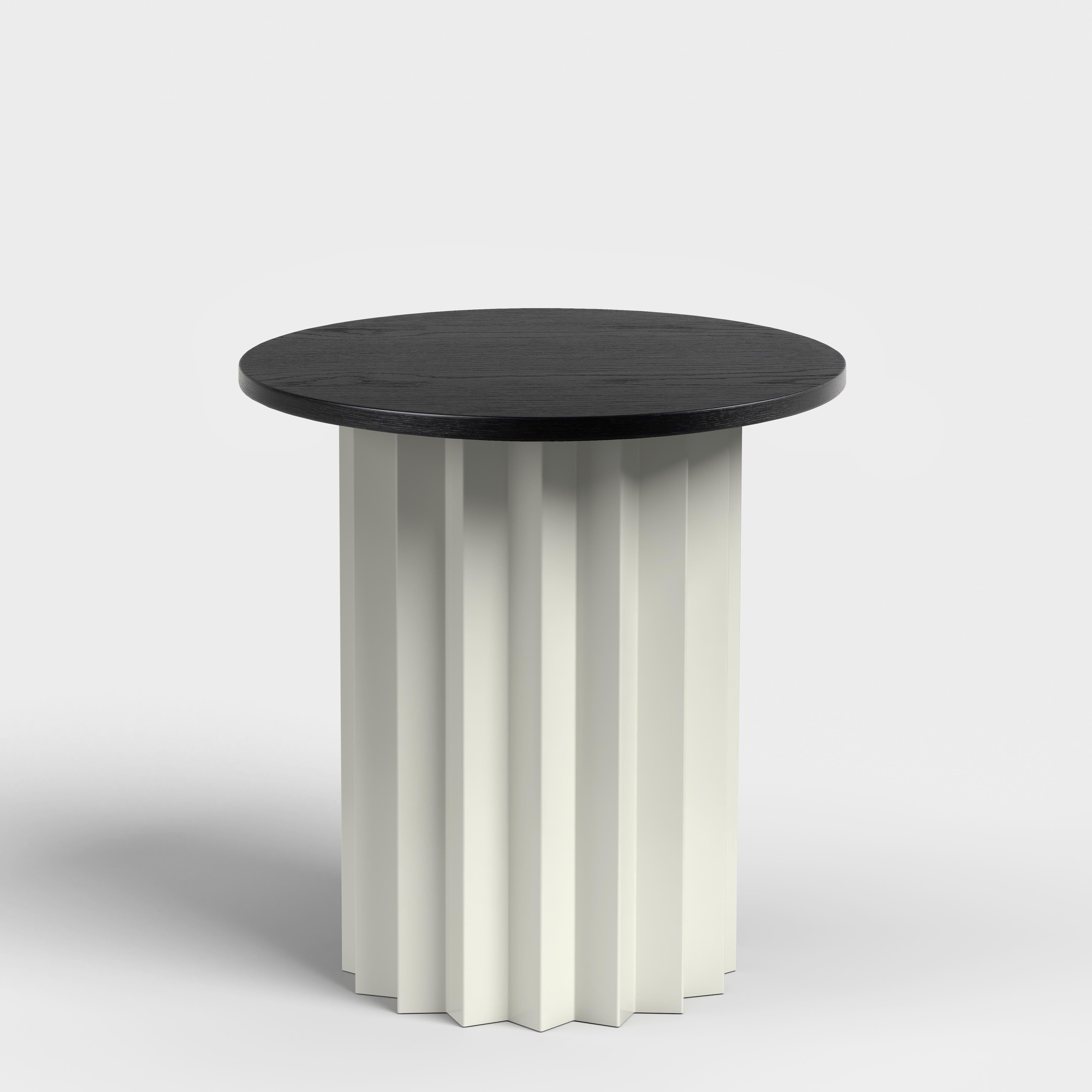 Volume High Side Table, Galvanized Metal Base with Black Stained Oak Veneer Top by AVLU
Dimensions:  D 45 x H 52 cm
Materials: Galvanized or powder coated metal base with oak veneer, terrazzo and marble top alternatives.

Reference: AVVO0201-W

Avlu