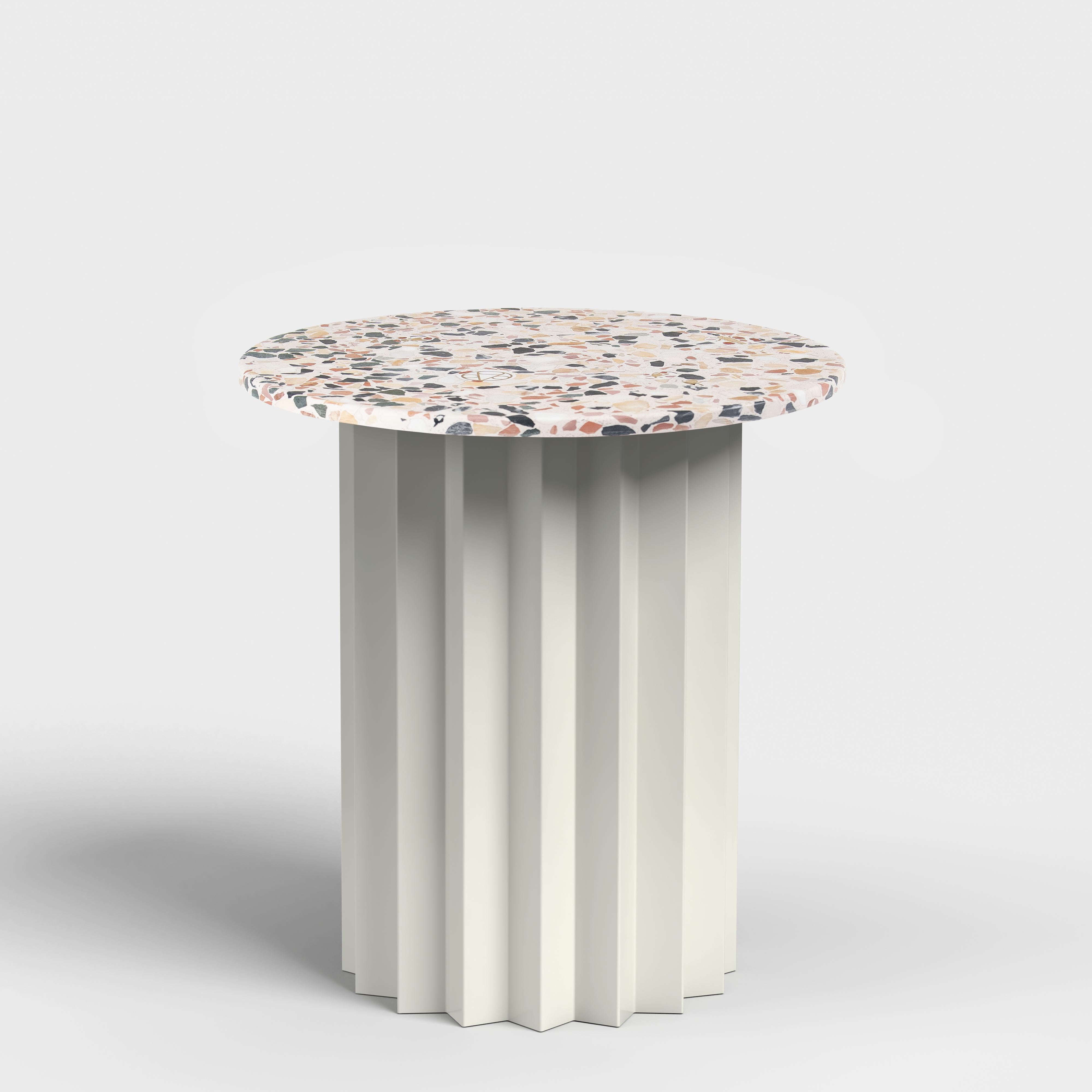Volume High Side Table, Galvanized Metal Base with Marble Top by AVLU In New Condition For Sale In Geneve, CH