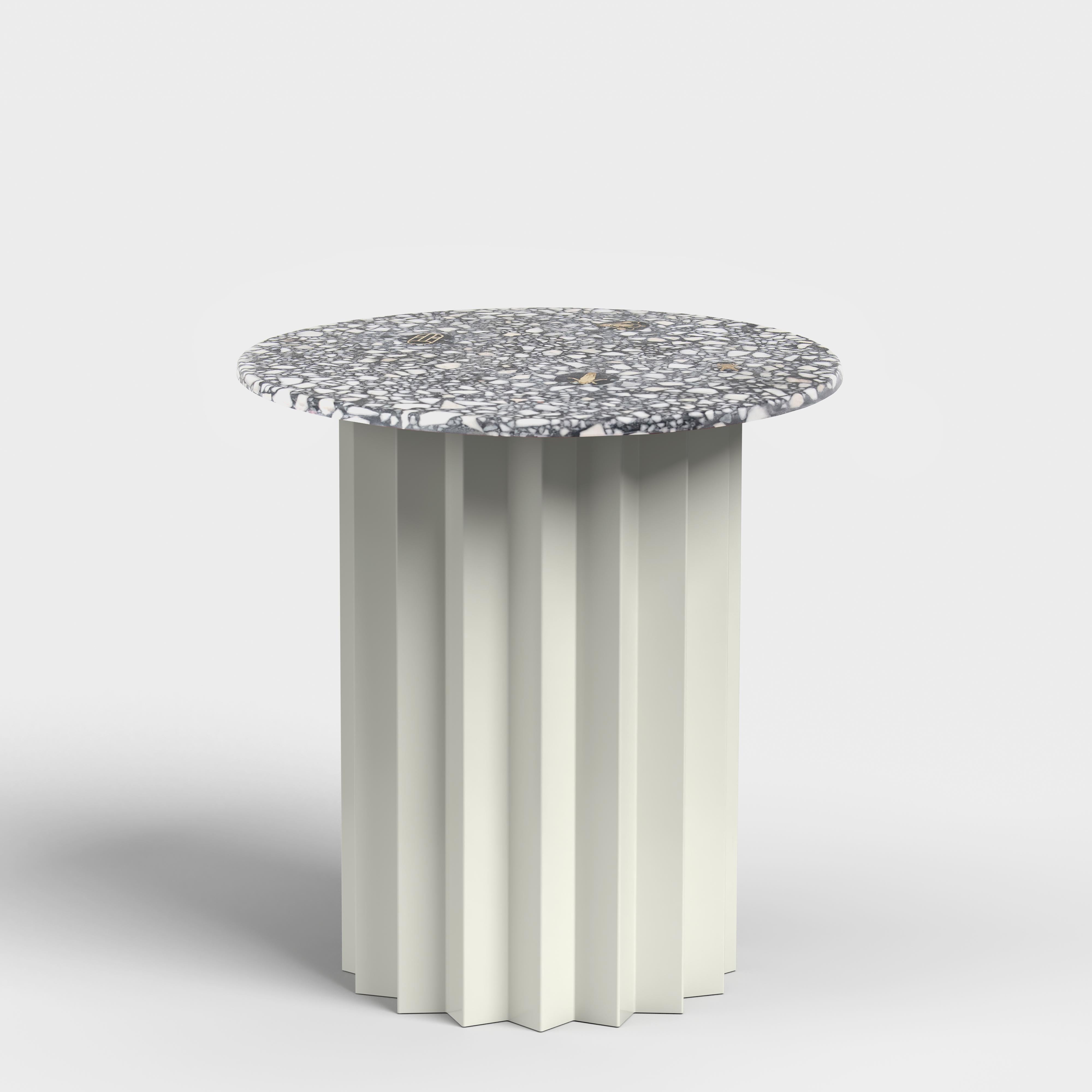 Volume High Side Table, Galvanized Metal Base with Marble Top by AVLU For Sale 1