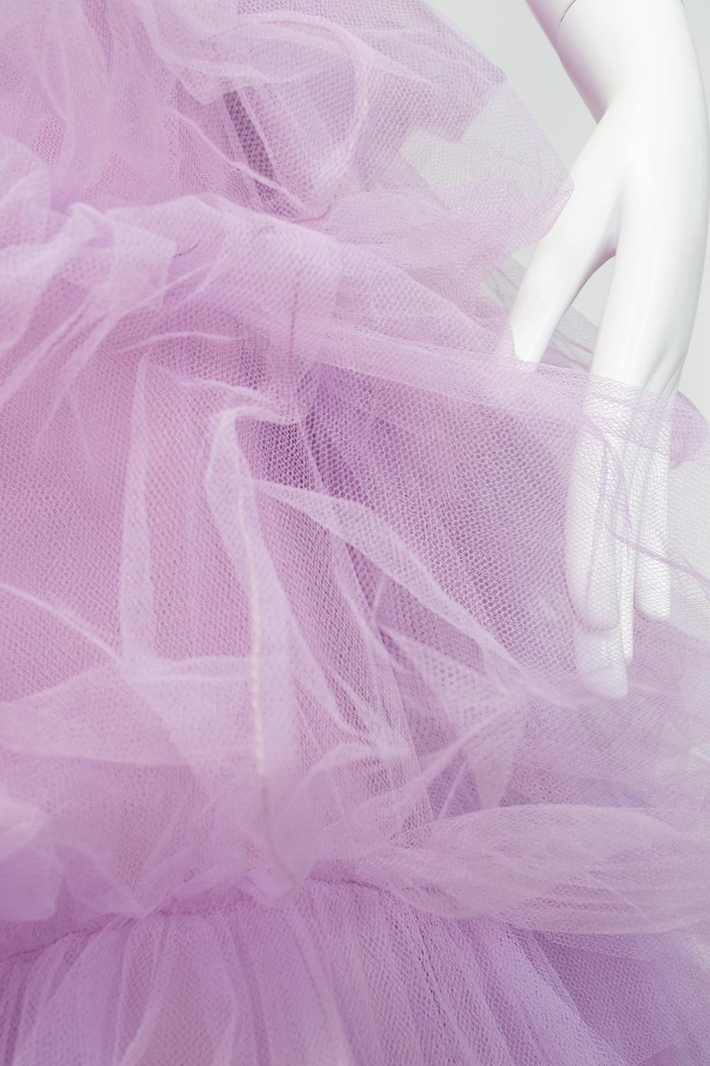 Voluminous Strapless Lavender Tulle Balloon-Ruffle Ballerina Ball Gown– S, 1950s 2
