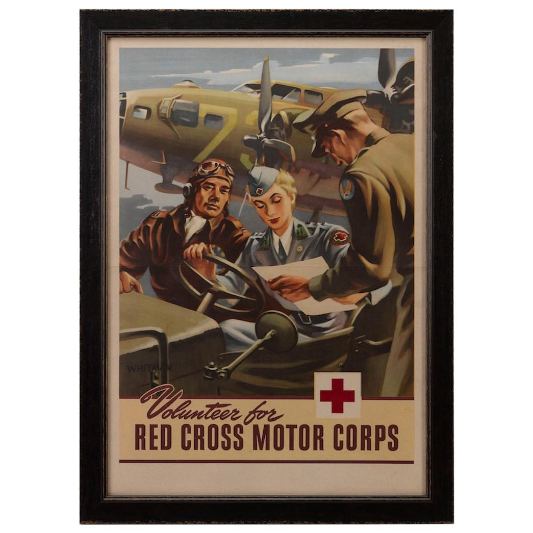 "Volunteer for the Red Cross Motor Corps" Vintage WWII Recruitment Poster