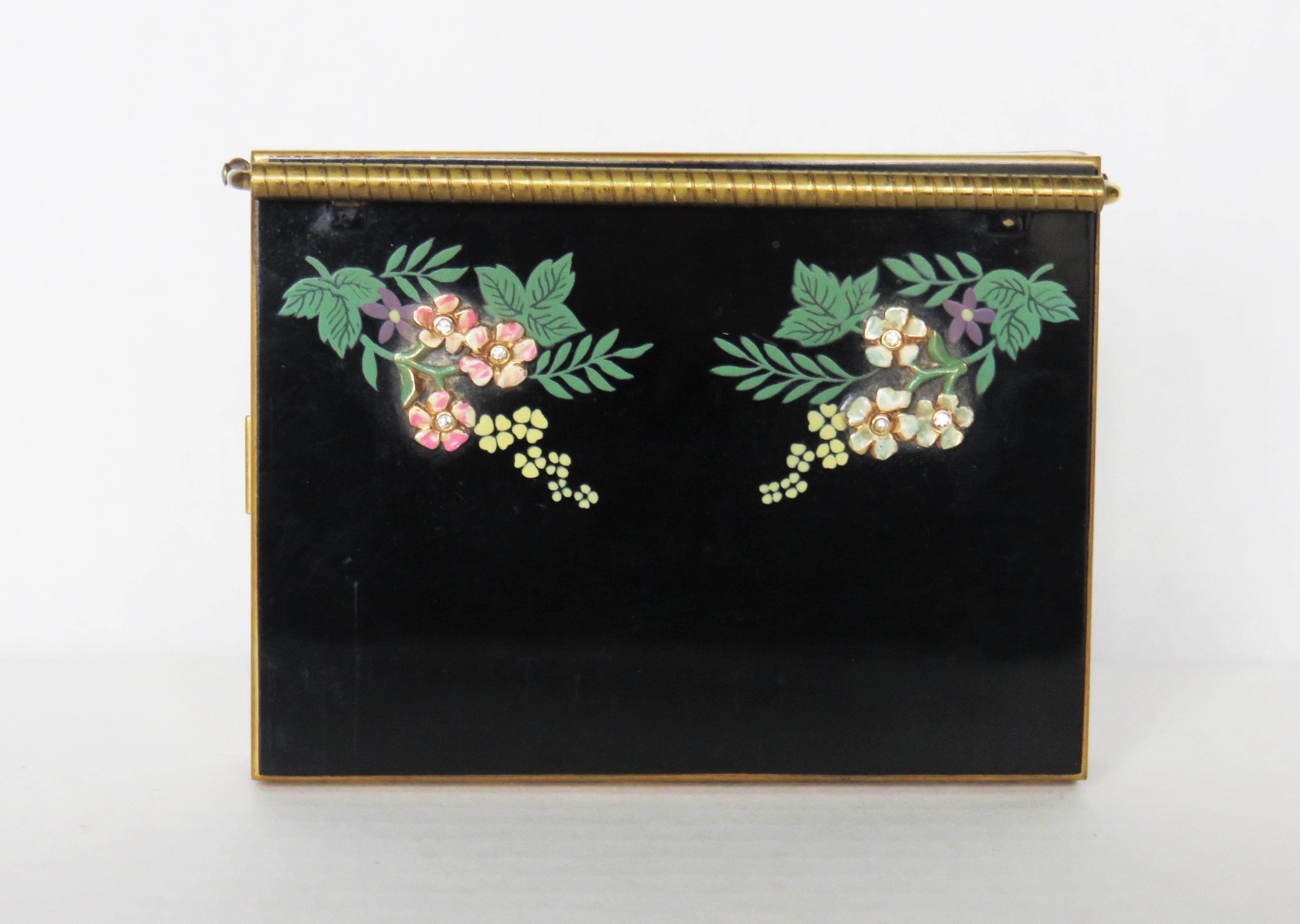 Volupte 1950, porte-monnaie et étui compact Miaudiere à fleurs en émail en vente 7