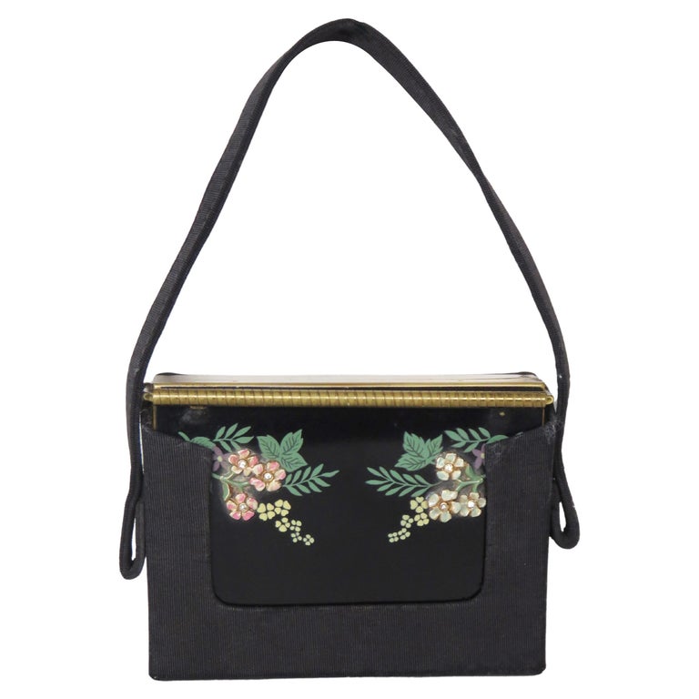 Volupte 1950s Enamel Flower Compact Miaudiere Purse and Case For