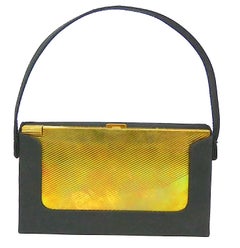 Volupte Gold Complete Compact Music Box in Original Box and Carrier-c. 1940