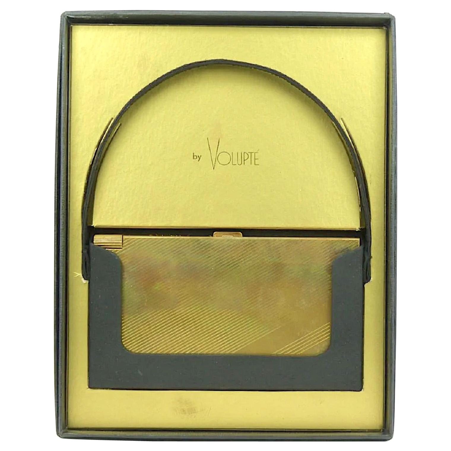 Volupte Gold Complete Compact Music Box in Original Box and Carrier-c. 1940 For Sale
