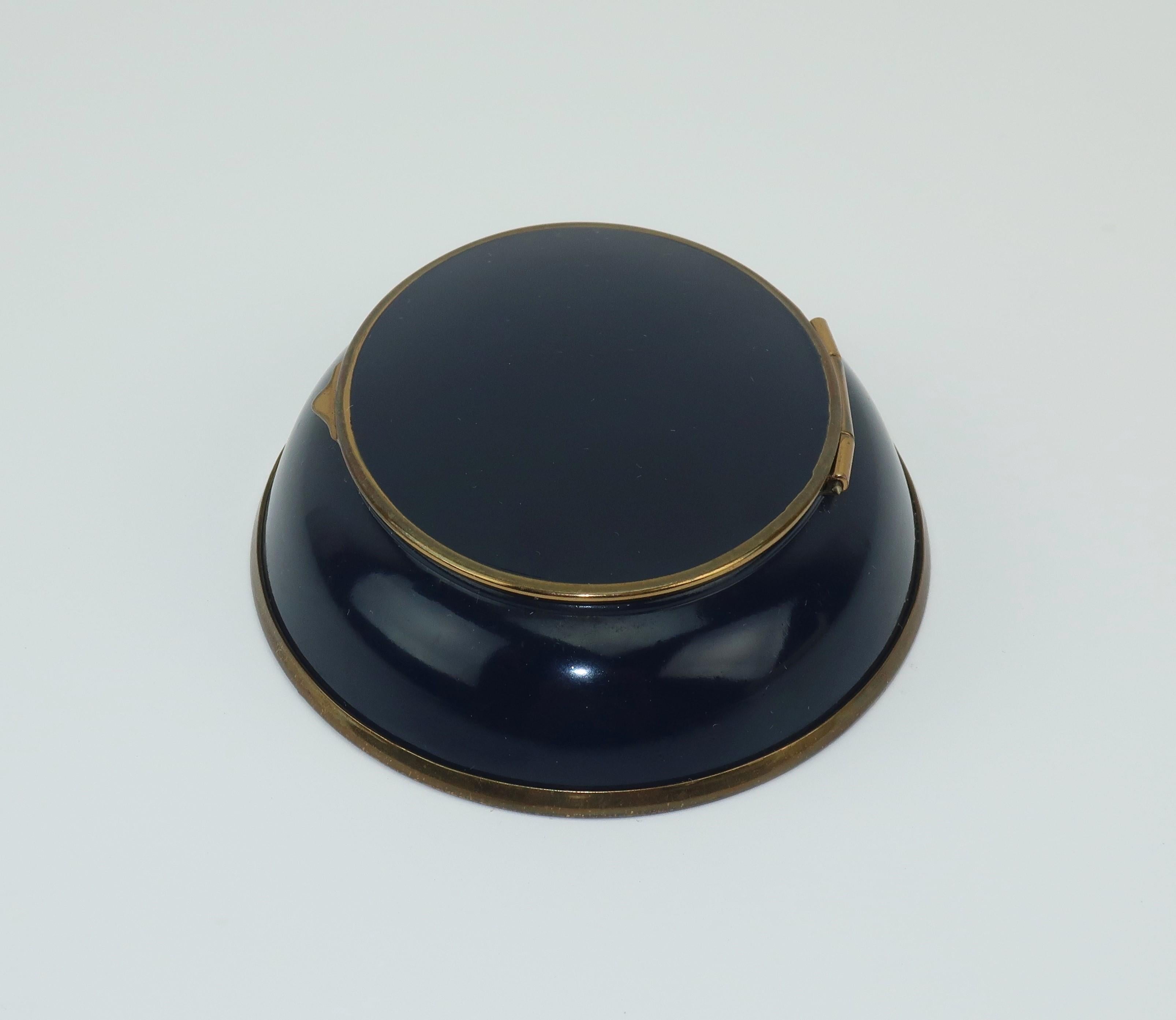 Black Volupte Mirrored Midnight Blue Compact, 1940's