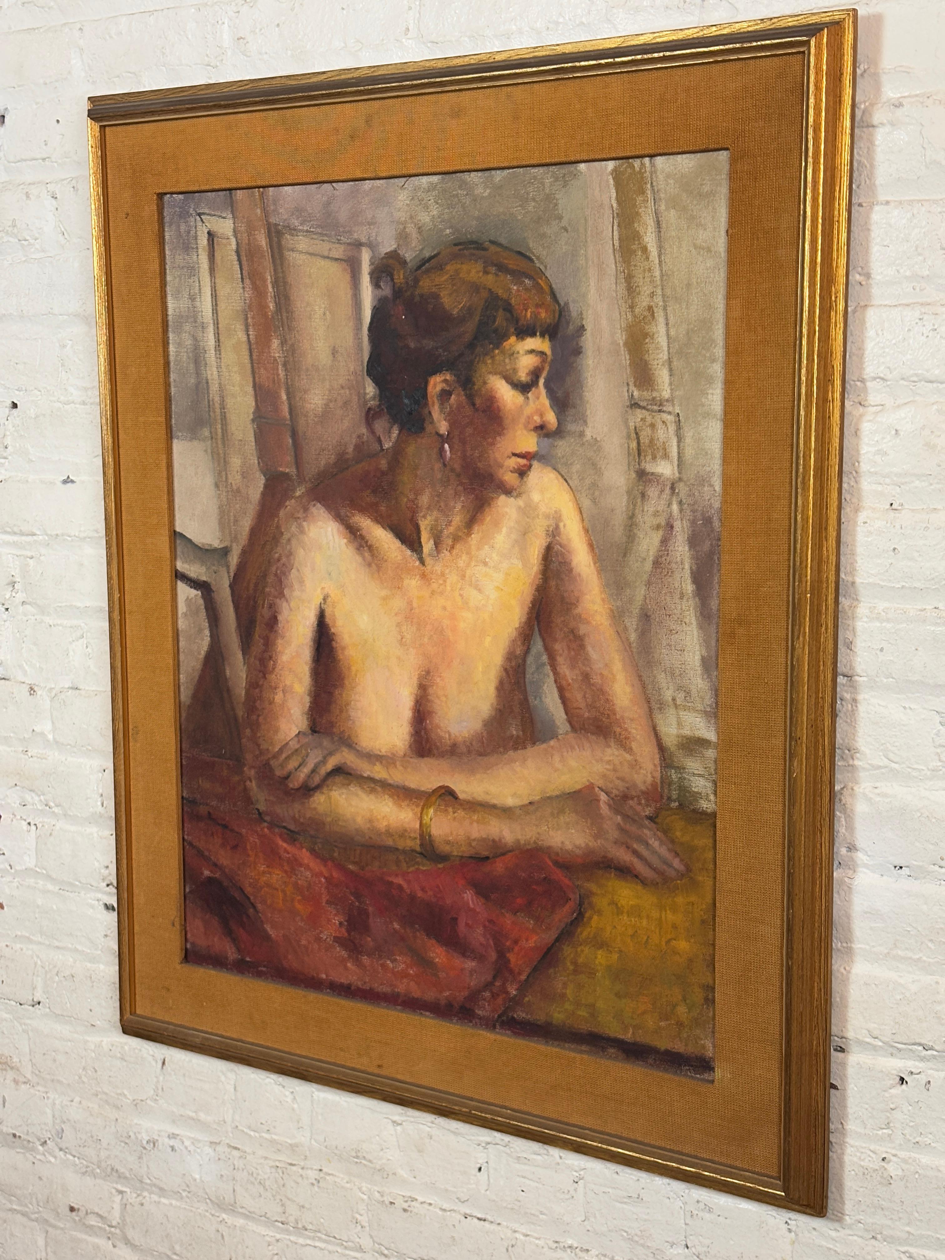 Retrato femenino voluptuoso sobre lienzo Moderno de mediados de siglo en venta