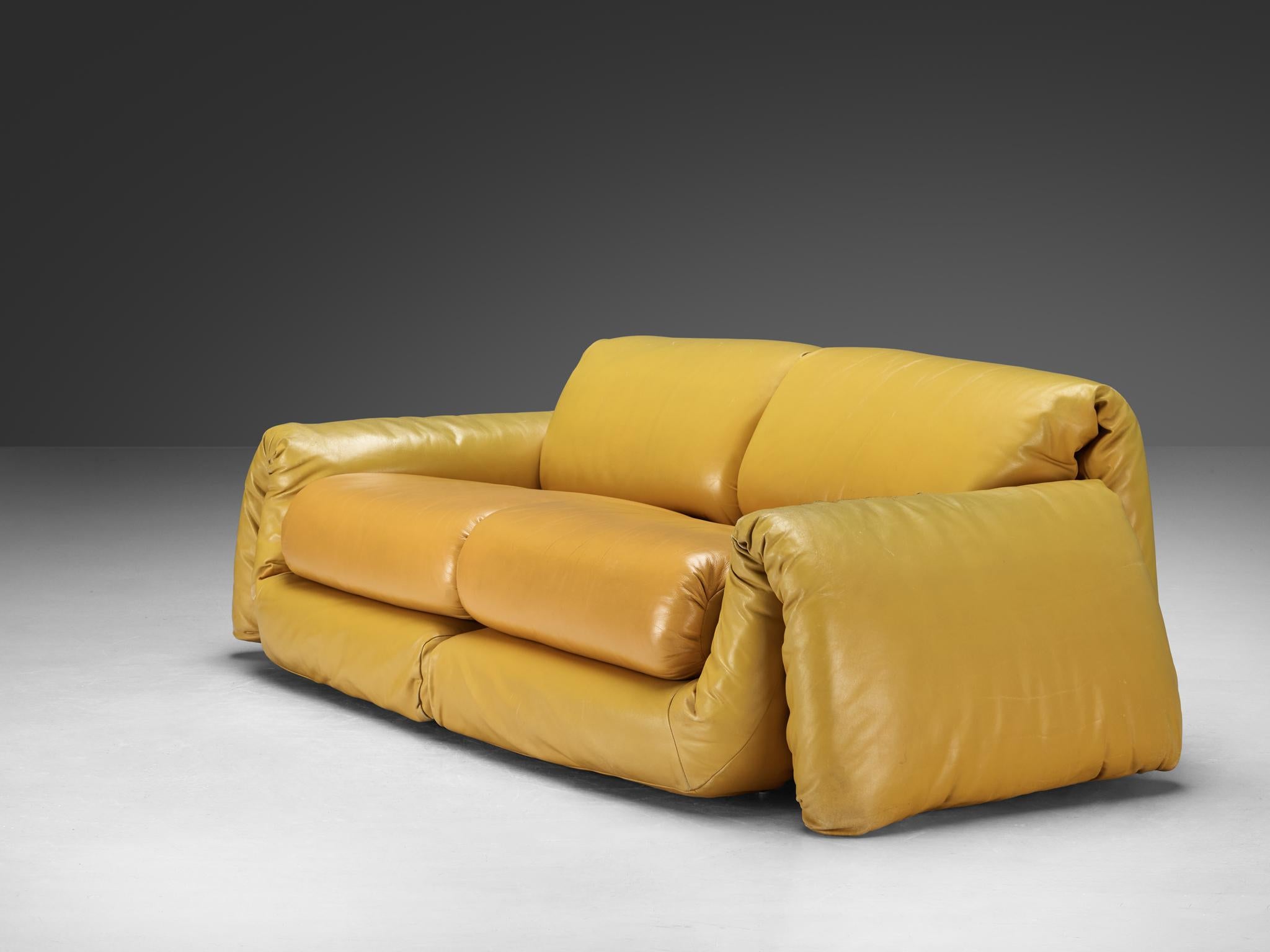 Late 20th Century Voluptuous Sofa in Yellow Leather  For Sale