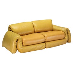 Retro Voluptuous Sofa in Yellow Leather 