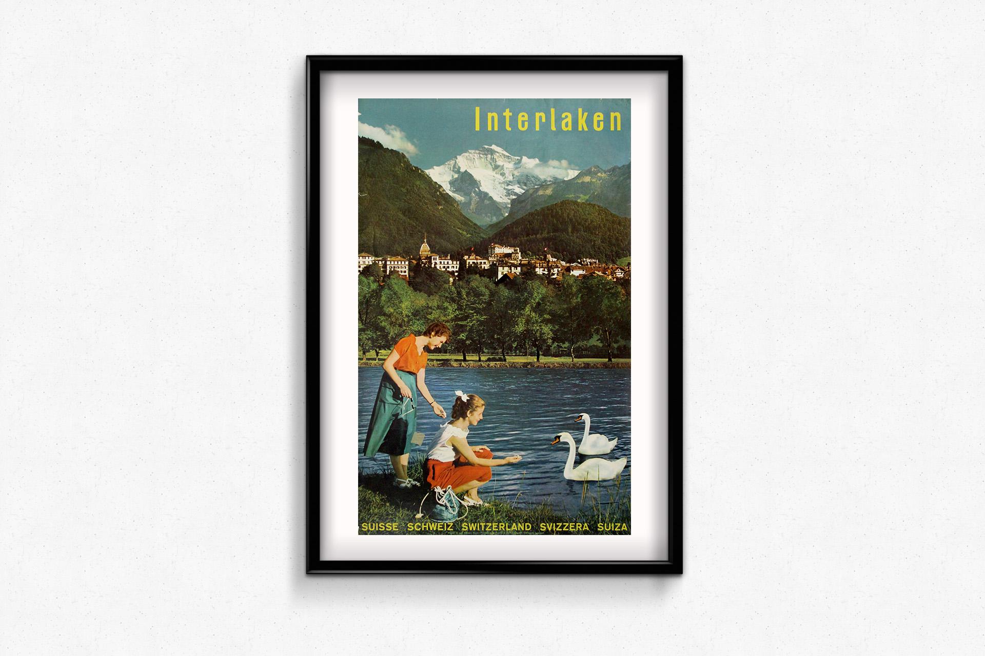 1955 original poster for Interlaken, designed by Swiss artist Von Allmen For Sale 1