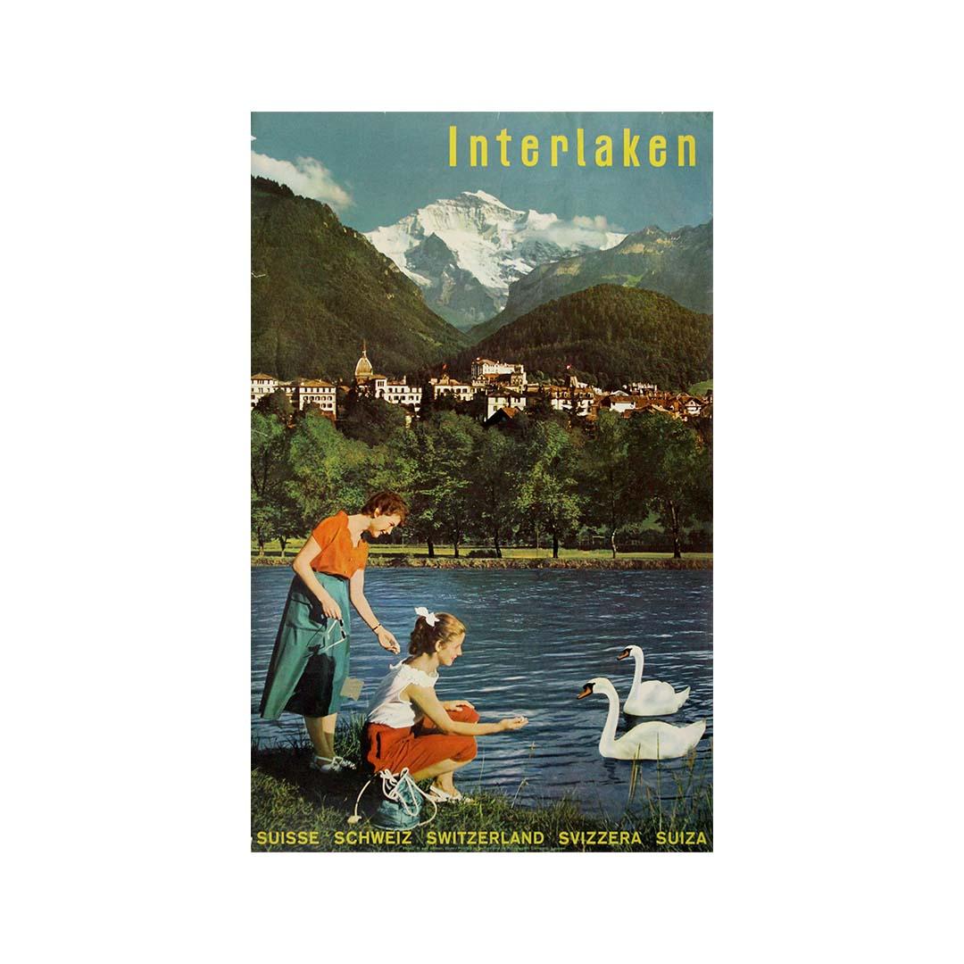 1955 original poster for Interlaken, designed by Swiss artist Von Allmen For Sale 3