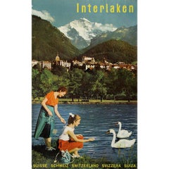 1955 original poster for Interlaken, designed by Swiss artist Von Allmen