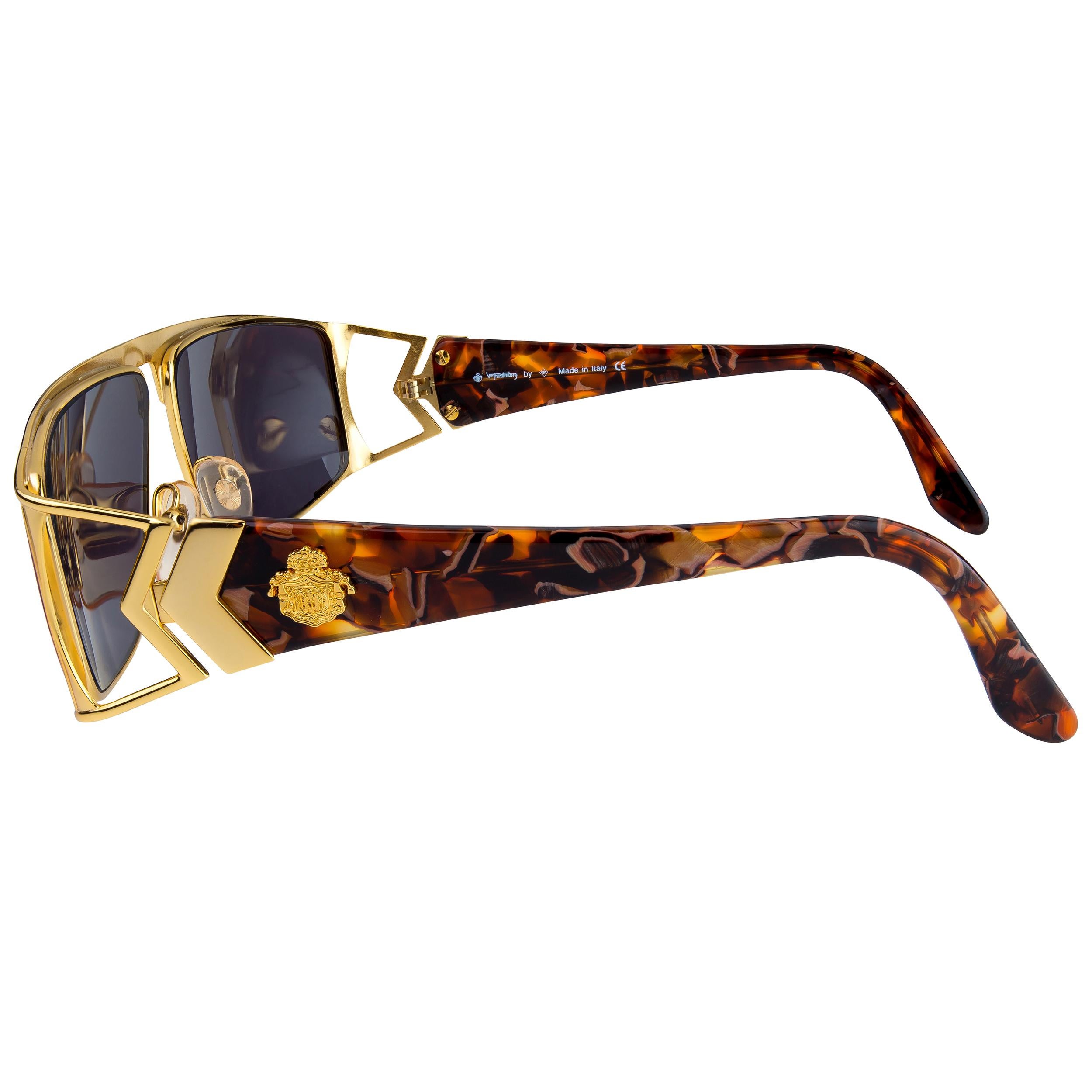 Black Von Furstenberg gold aviator sunglasses 80s For Sale